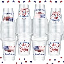 Mumufy 100 Pcs 4th of July Plastic Cup 12 oz Red White and Blue Cups Clear Patriotic 250th Anniversary Party Supply American Flag Disposable Drinking for Independence Day LiquorMap, Squib