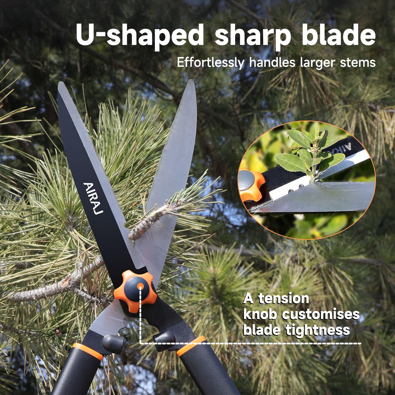 AIRAJ Cesoie per siepi da 58 cm, lame affilate in acciaio al carbono e impugnatura ergonomica confortevole. Cesoie per siepi leggere, adatte per potare siepi, arbusti e piante cespugliose.
