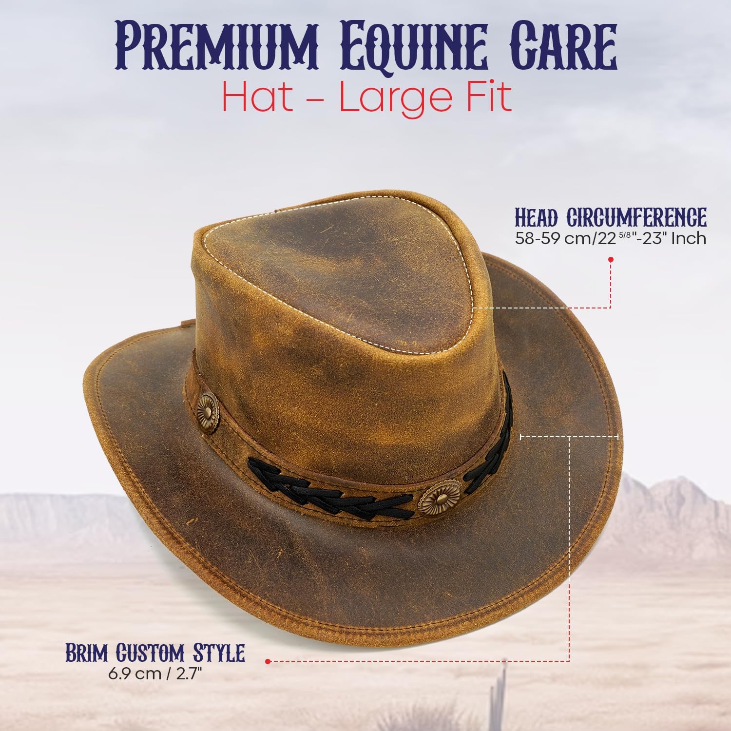 Equine Care Leather Cowboy Hat for Men & Women – Western Rancher Hat with Shapeable Wide Brim & Chin Strap