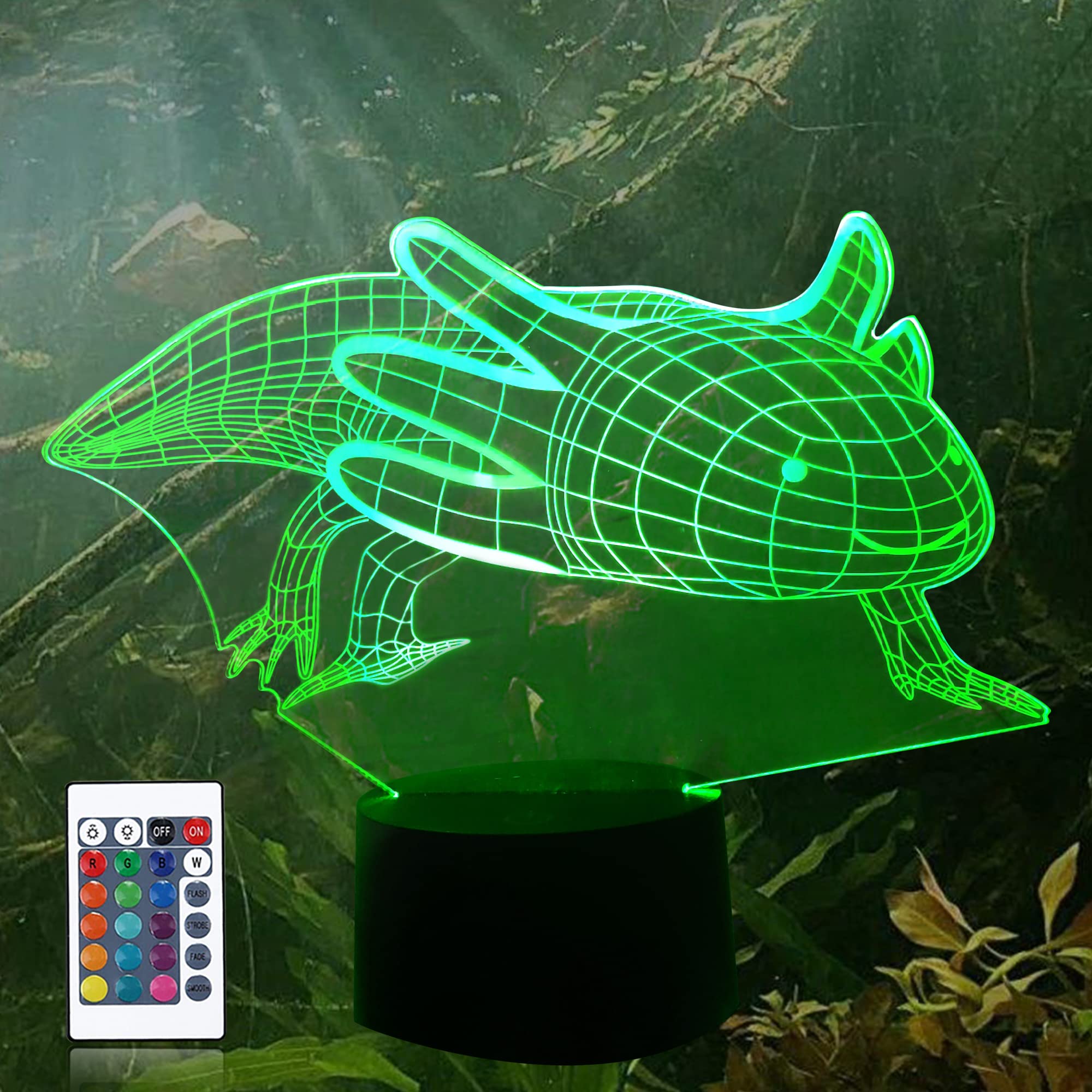 Coopark Boys Lizard 3D Axolotl Lamp Night Light Mexican Salamander Fish Illusion Lamp For Kids, 16 Colours Changing With Remote Control, Kids Bedroom Decor As Xmas Holiday Birthday Gifts For Girls