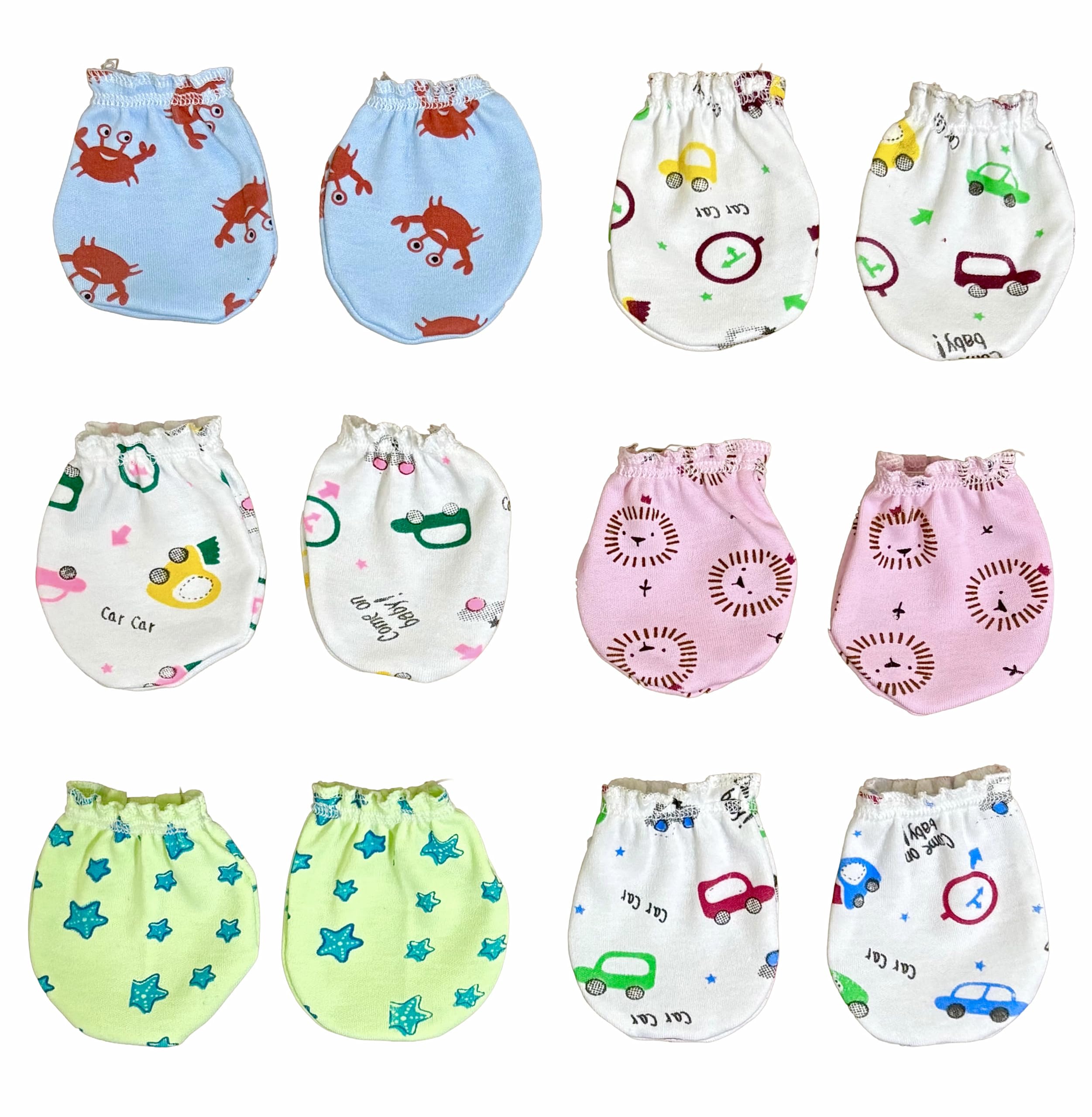 Cotton Mittens for New Born Baby (0-6 months) | Baby Hand Gloves | Cotton Mittens with gentle elastic wristbands for 0 to 6 months | New born products | Pack of 6 pairs
