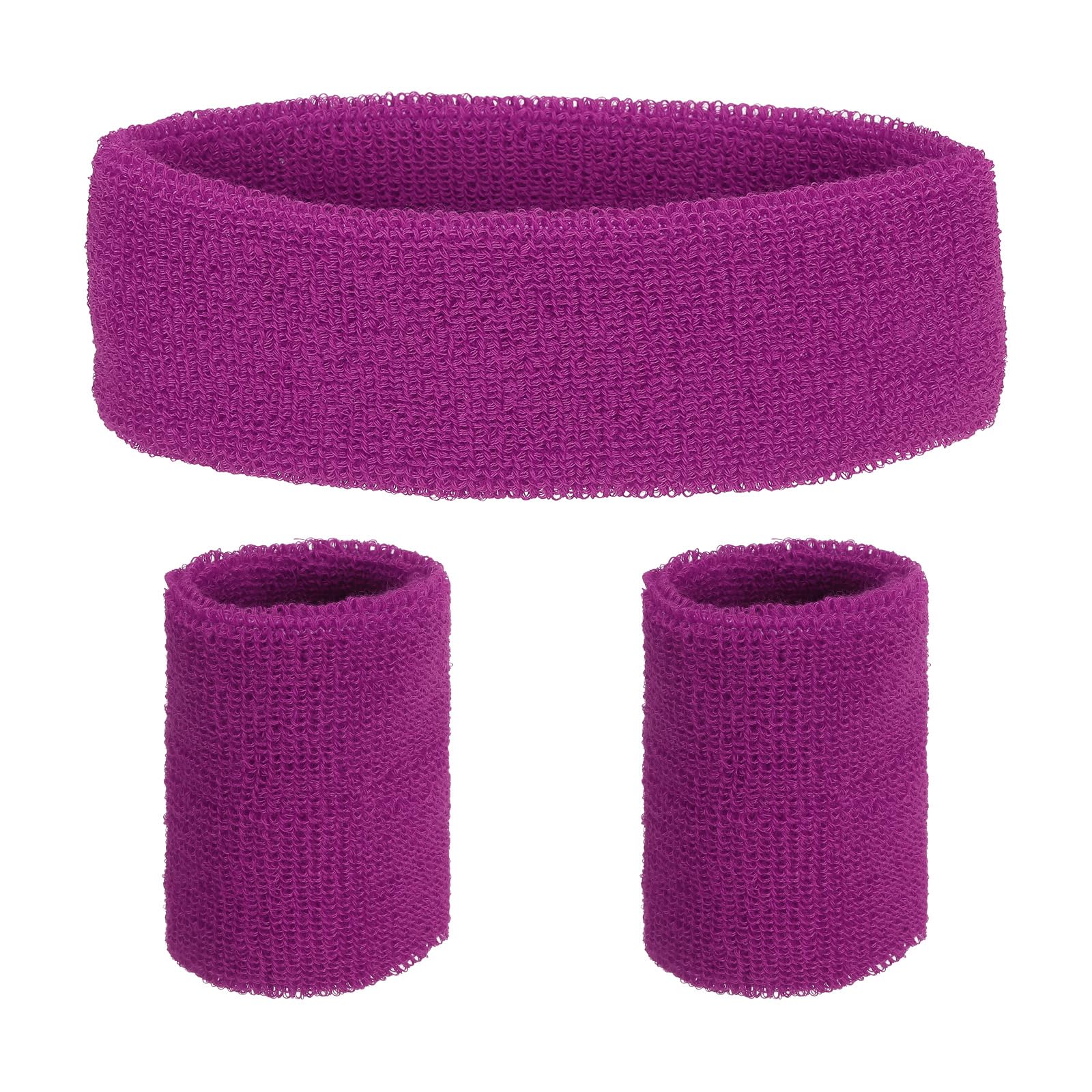 sourcing map Sweat Band Set Sports Terry Cloth Headband Wristband Set 7"x2" Moisture Wicking Sweat Absorbing Head Band for Women Men Workout Exercise Basketball(Purple)