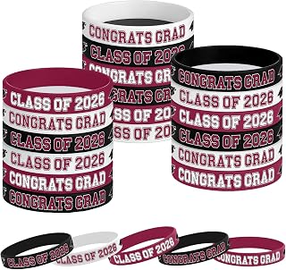 Gatherfun Graduation Decorations : Congrats Grad Wristband Silicone Bracelets - Graduation Party Favors & Class of 2026 Decorations, Gifts for Grads!,30Pack, 2 Designs