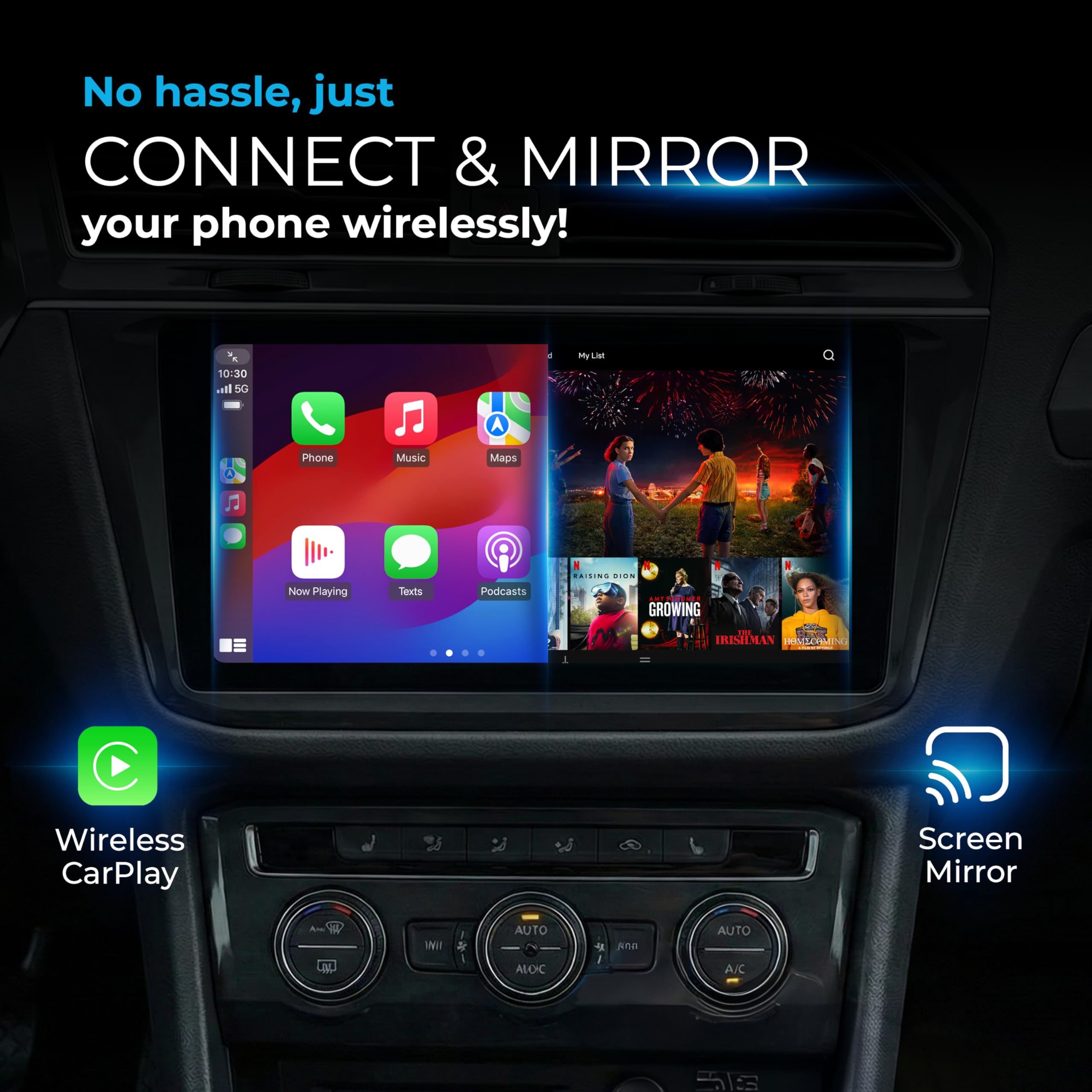 AutoSky AIR PRO Kabelloser Screen Mirroring Adapter für CarPlay, Wireless CarPlay Adapter, USB-C DP Alt Mode, Smartphone Spiegelung Auto, Streaming & Laden