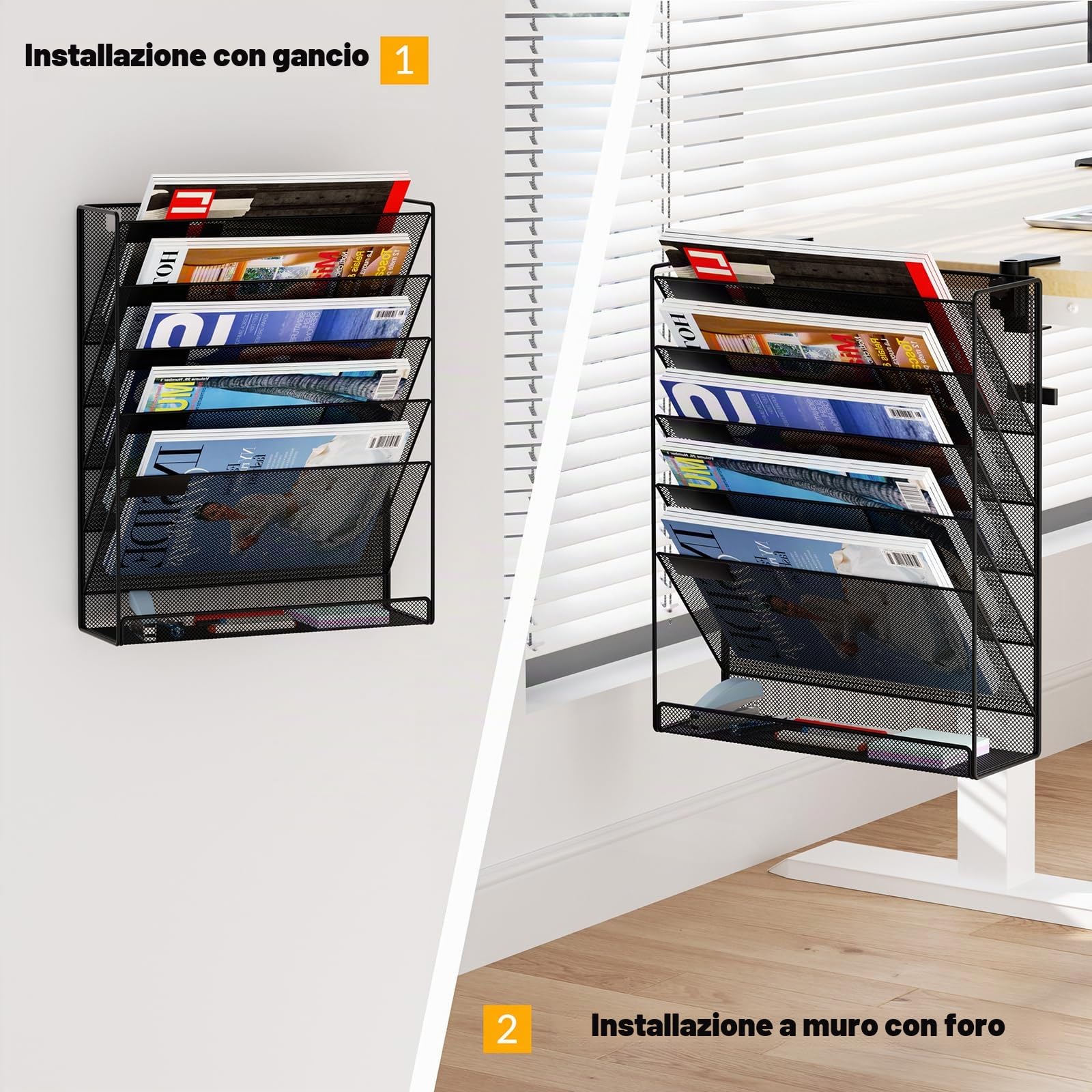 Organizzatore da Ufficio da Appendere Senza Forare, Porta Documenti A4 e Forniture, Riviste da Parete, Cartella Sospesa, Accessorio per Ufficio