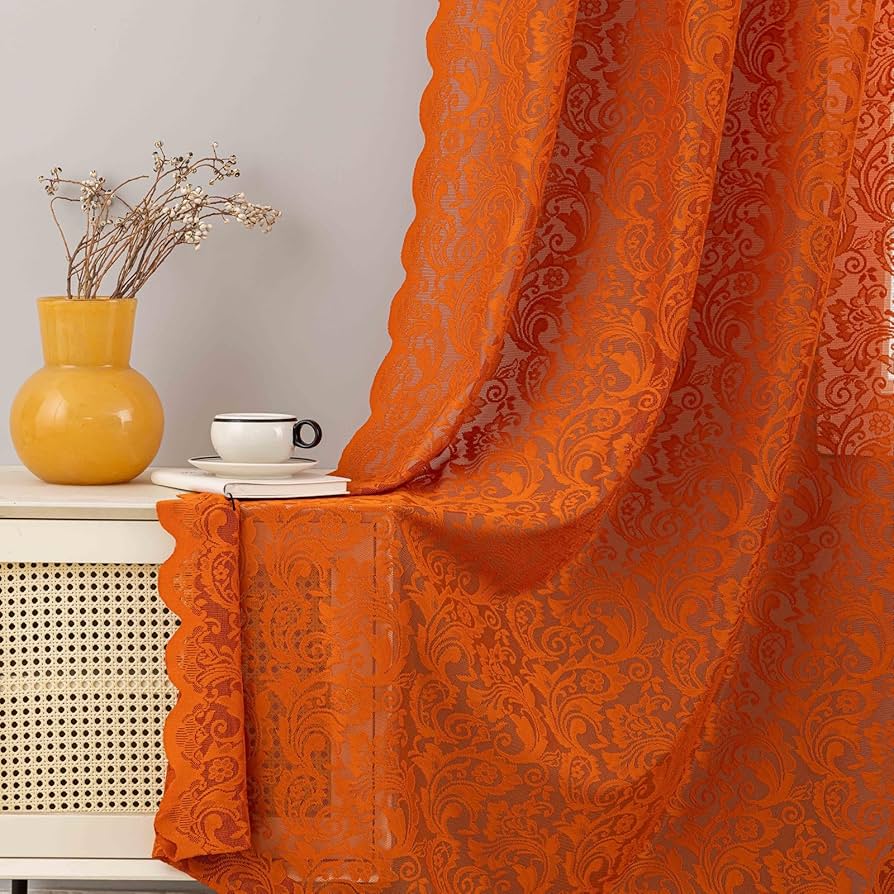 Amazon｜ALIGOGO バーントオレンジ シアーカーテン 長さ84インチ