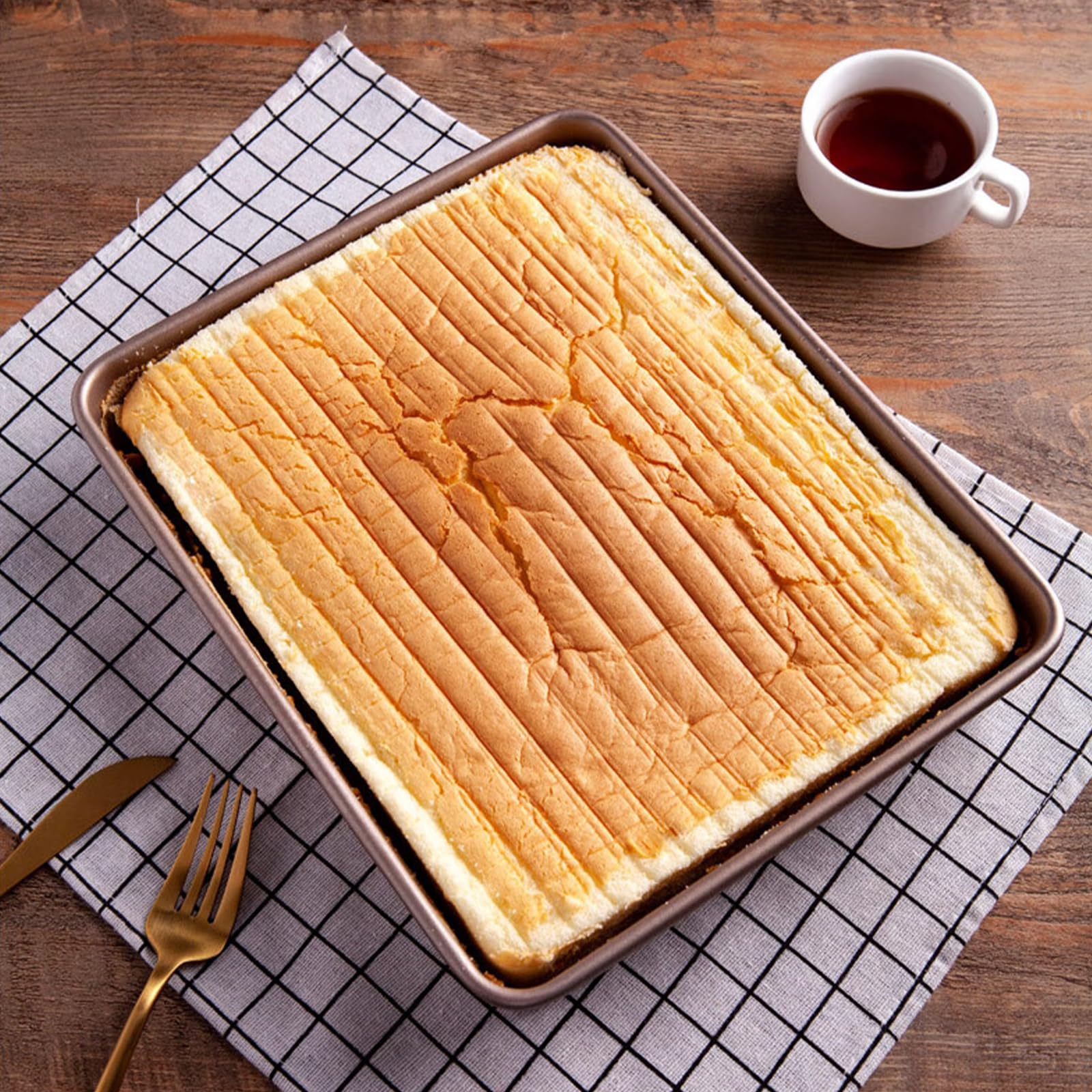 Juego de 3 moldes rectangulares para tartas, antiadherentes de carbono para horno, bandeja de horno dorada, bandeja de horno para brownie, pan, cacerola