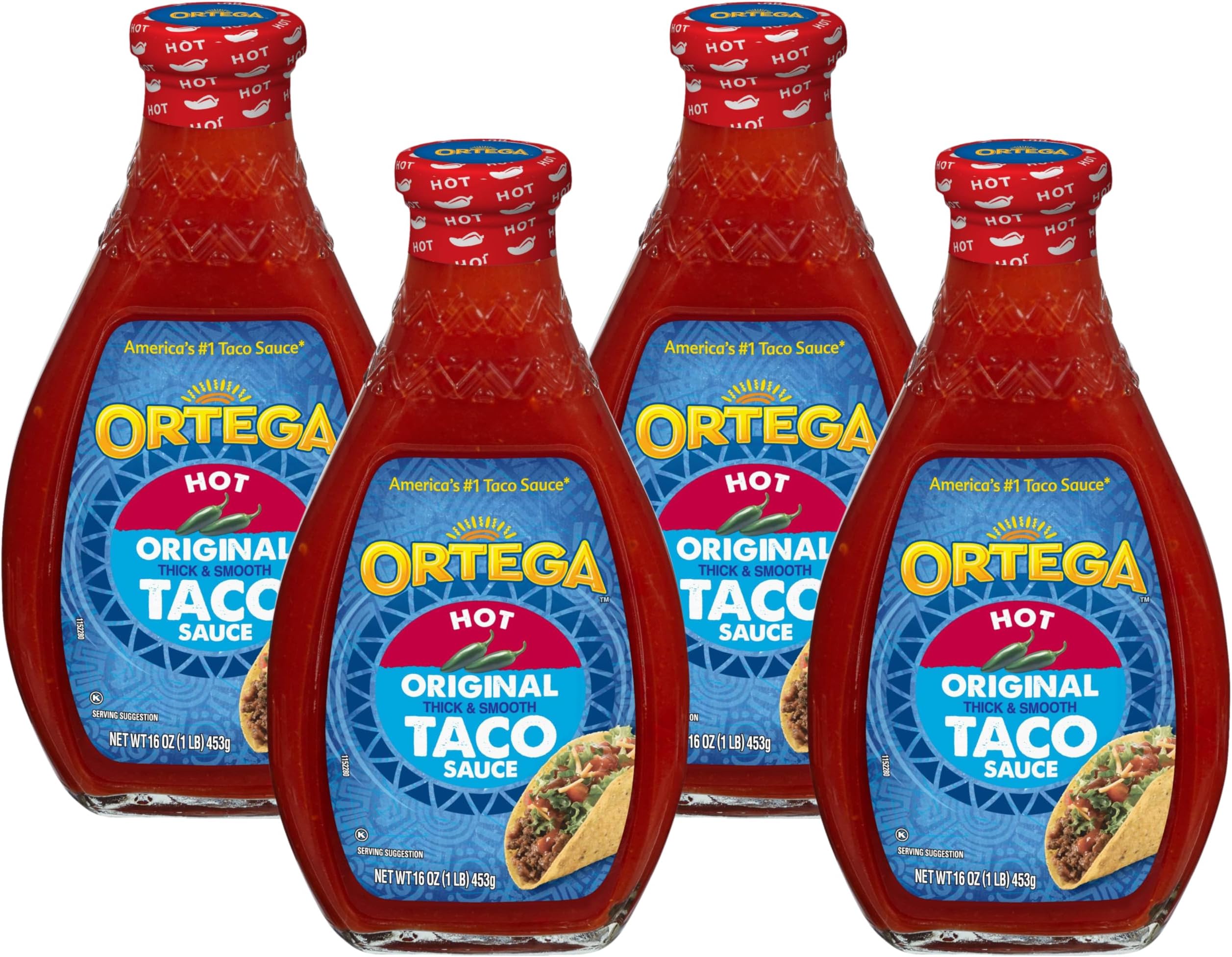 Ortega Taco Sauce, Hot, 16 oz (Pack of 4)