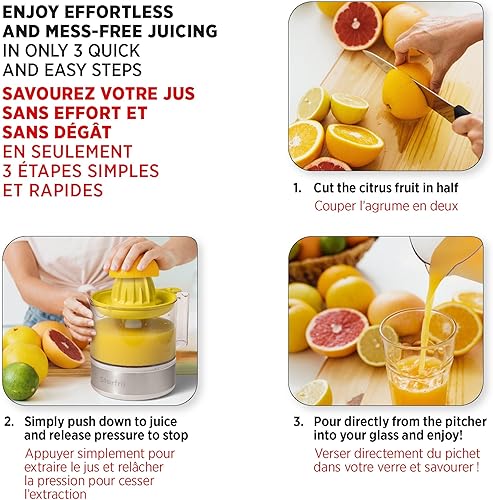 Miniatura 6 de Starfrit Exprimidor eléctrico de cítricos - 27.1 fl oz - Conos de jugo de 2 tamaños - Rotación inversa automática - 30W