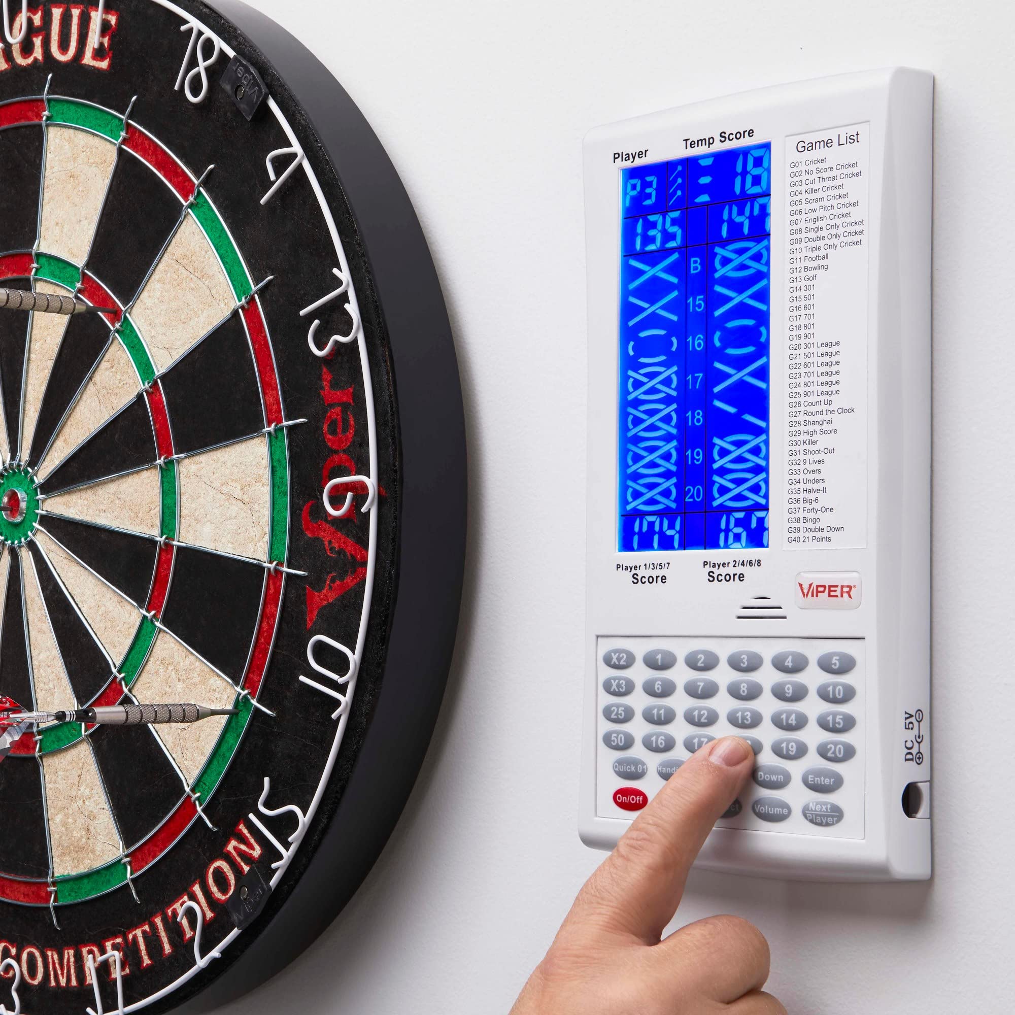 Viper, tabellone segnapunti elettronico ProScore per freccette digitale, per un massimo di 8 giocatori, con 40 giochi e 655 opzioni di gioco, tra cui cricket e X01