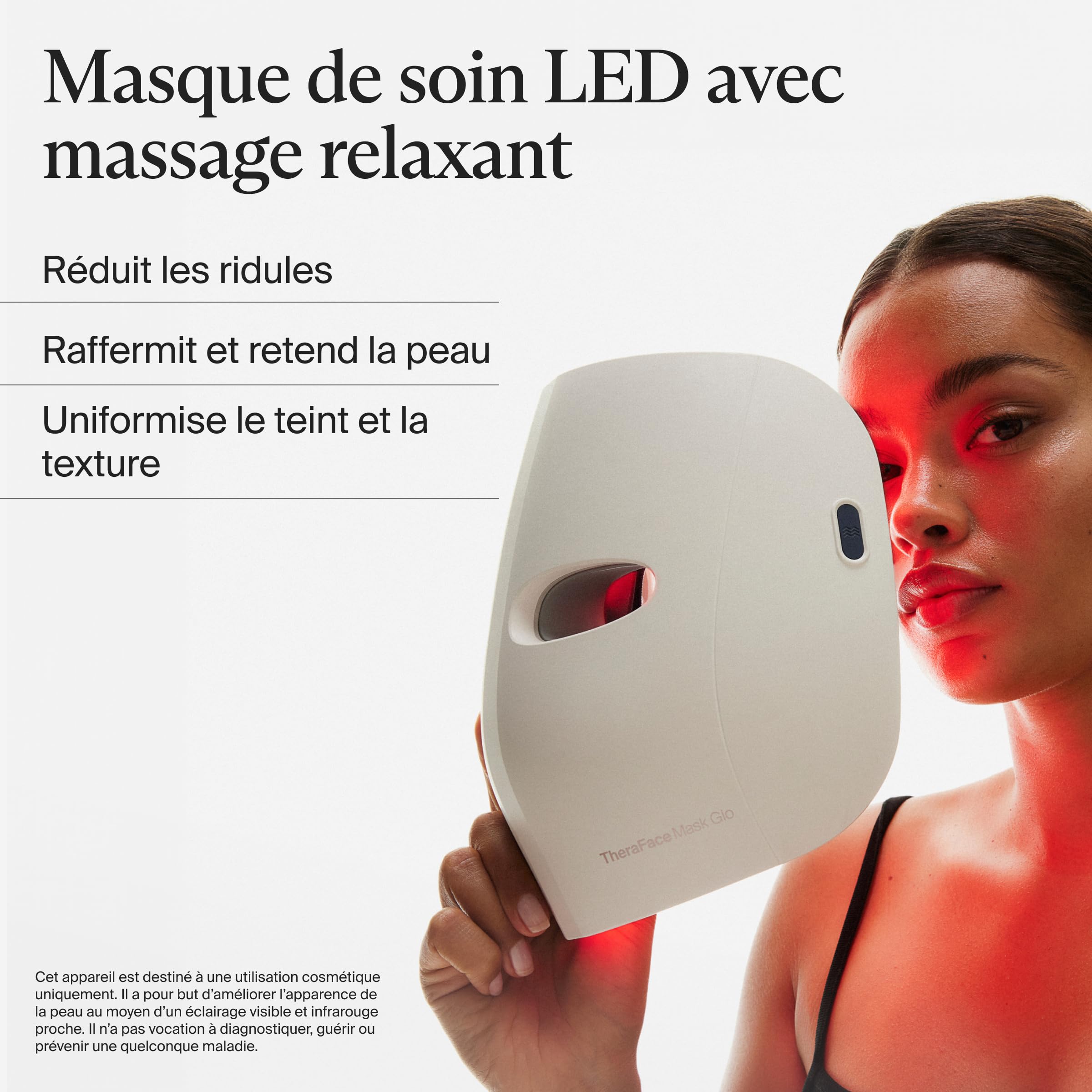 Therabody TheraFace Mask Glo | Masque LED sans Fil pour Les Soins de la Peau avec lumière Rouge, Bleue et Infrarouge et Massage apaisant du Cuir chevelu pour Une Peau radieuse et éclatante