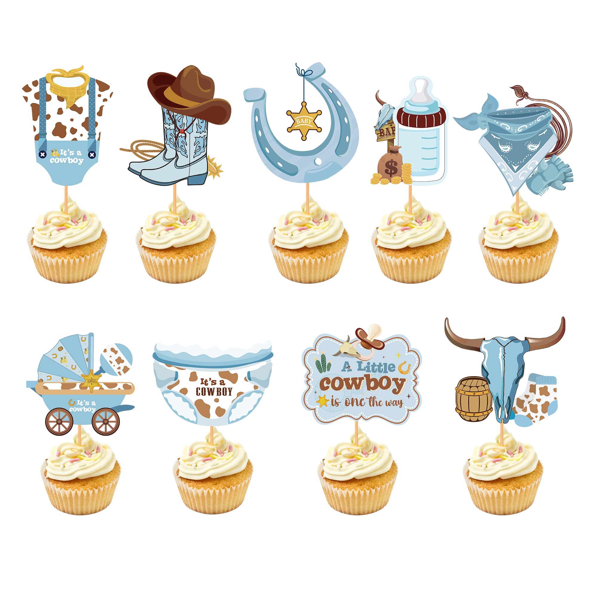 Cowboy Cupcake Toppers Baby Shower - 36 Pcs Western Theme Cupcake Toppers Cowboy Boots Hat Bottle Cake Decorations Supplies For Kids Boys My First