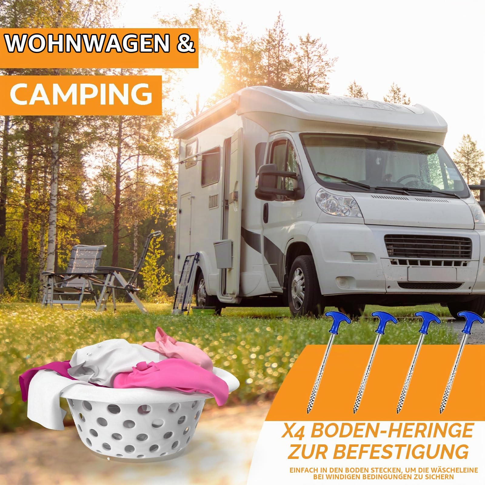 Xtremeauto Aluminium Wäschespinne Wäscheständer Wäscheständer Outdoor Tragbar Faltbar & Freistehend 4 Arm für Innen & Außen Trockner Wohnwagen Silber