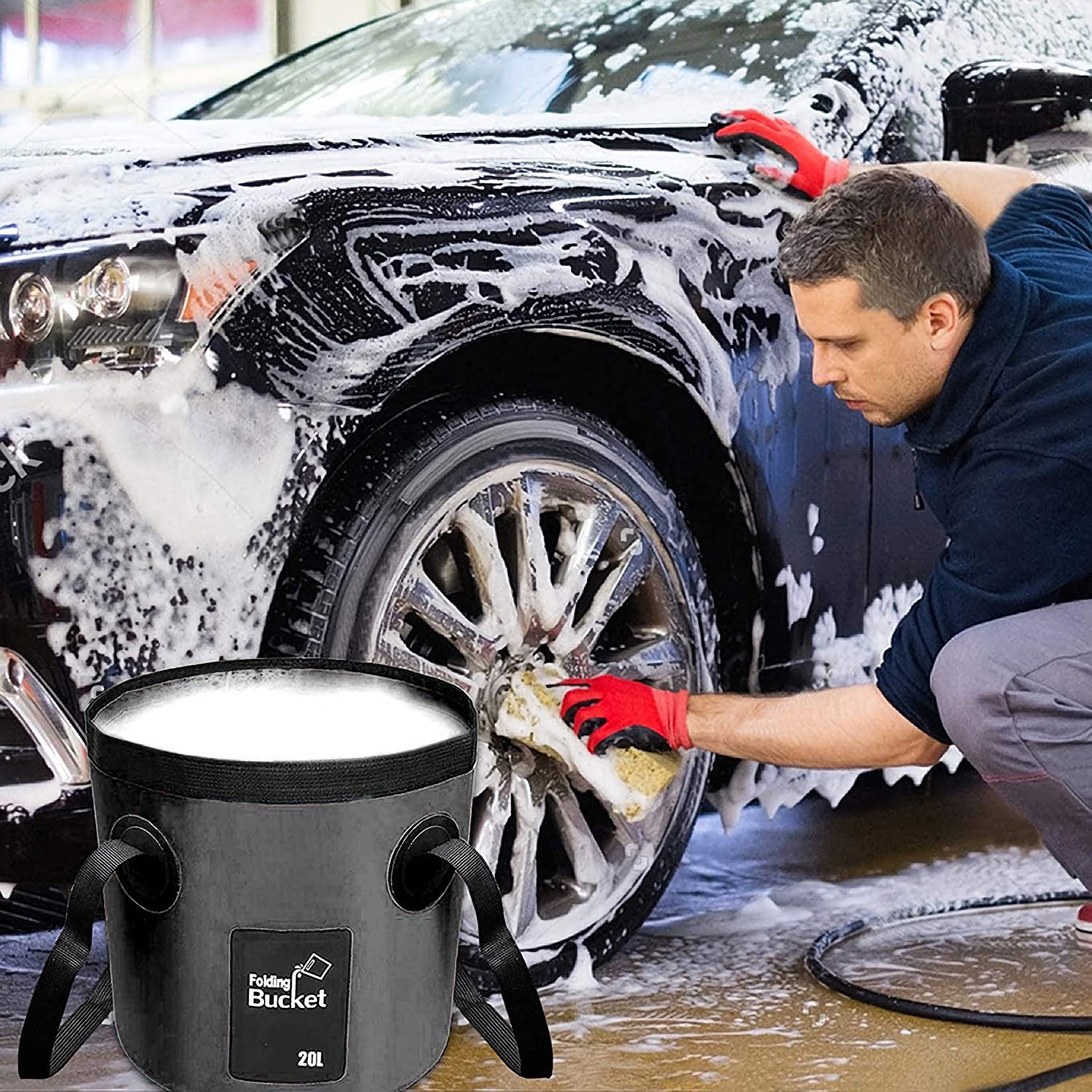 20L Składane Wiadro Kempingowe Składane Wiadro Plażowe Przenośne Wiadro Ogrodowe Składane Wiadro na Wodę do Wędkowania Podróży Imprez w Ogrodzie Kempingu i Mycia Samochodu