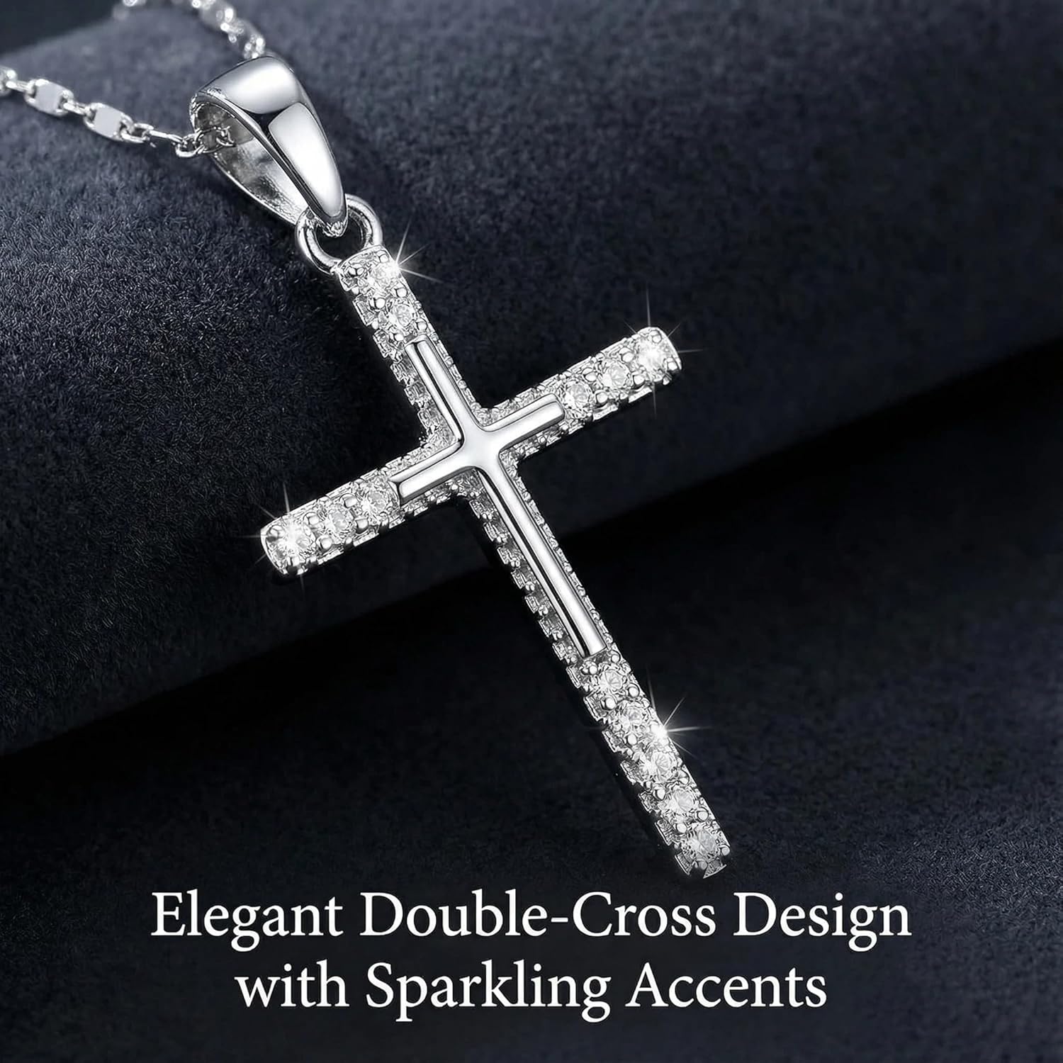 14K White Gold Cross Necklace for Women, Double-Sided Dainty Cross Pendant Necklace for Womens Elegant Faith Jewelry, Valentine’s Day Gift for Wife or Girlfriend or Mom - Image 2