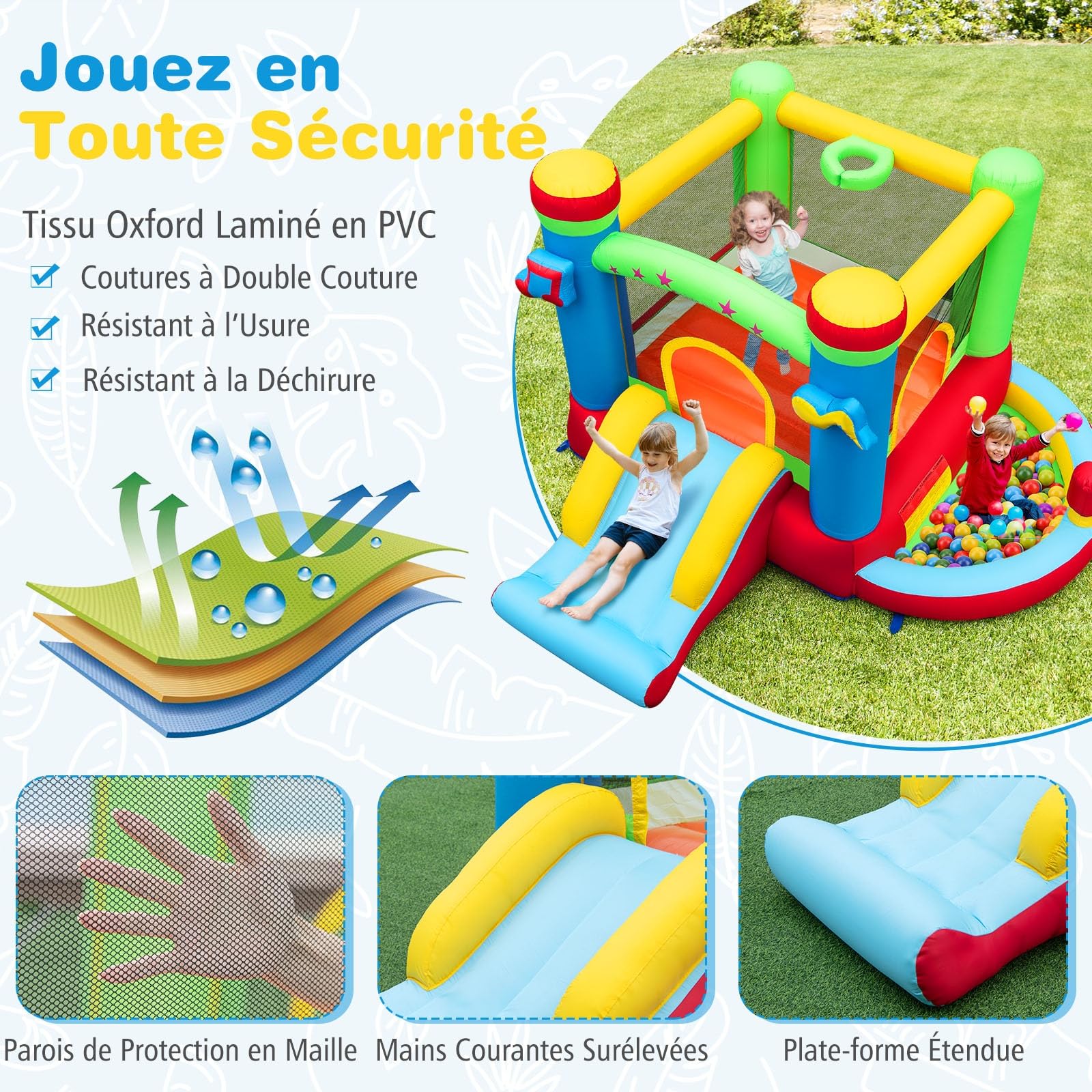 Souffleur Gonflable GOPLUS 550-950 W – Pour Châteaux, Toboggans, Parc Aquatique, 4 Piquets, Poignée, Homologué CE, IPX3