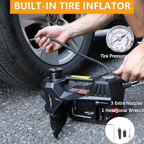 Miniatura 4 de Mautyke Kit de gato hidráulico para automóvil  5 toneladas elevador de vehículo con bomba de aire integrada 4 en 1 para vehículo, camión, remolque,