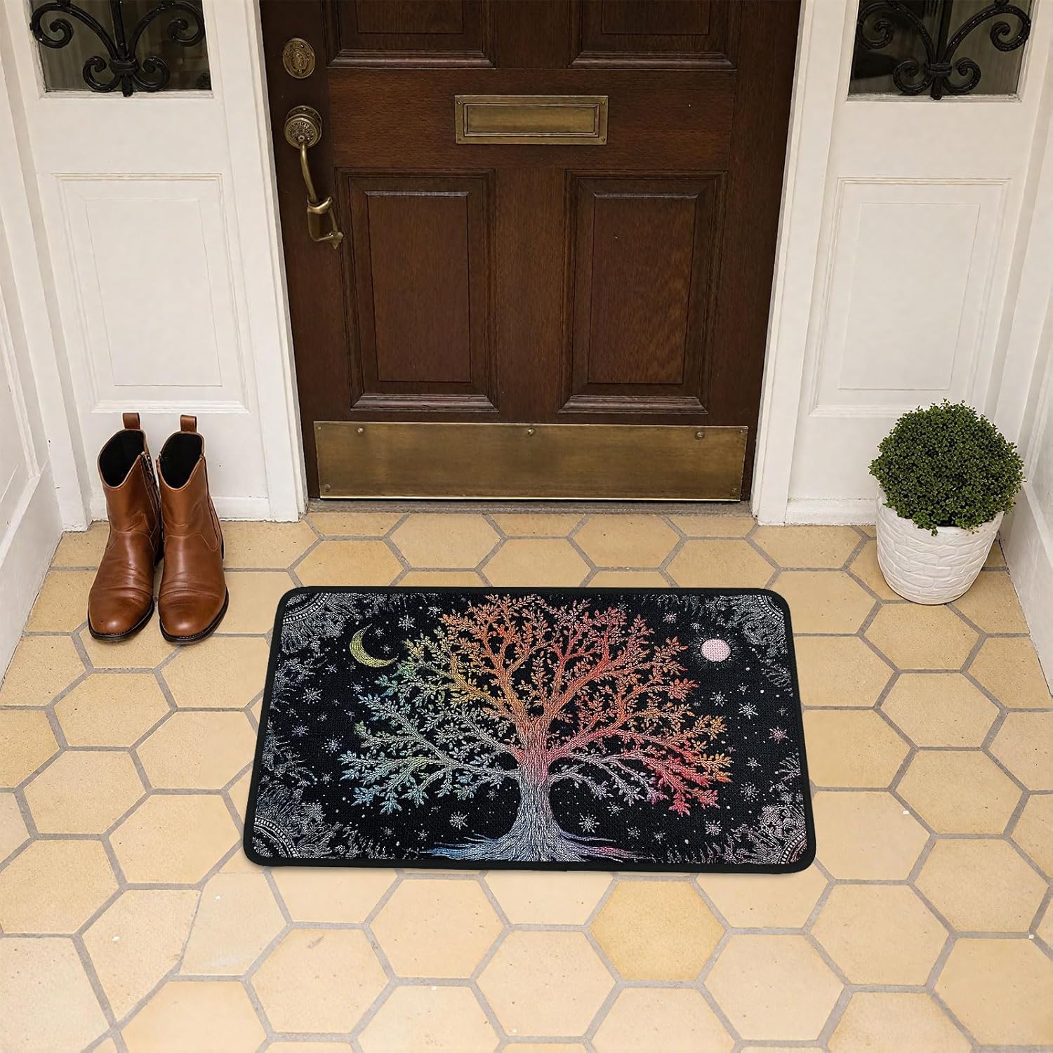 Worltoldb Tree of Life Door Mat Indoor Outdoor Entrance Floor Mats Non-Slip Washable Decor Rugs 27x15 Inch