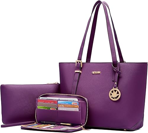 Miniatura 16 de Qiyuer - Bolsos para mujer, carteras, juegos de bolsos con asa superior, bolsos de hombro, bolso de mano, bolso de trabajo con cartera a juego, 3