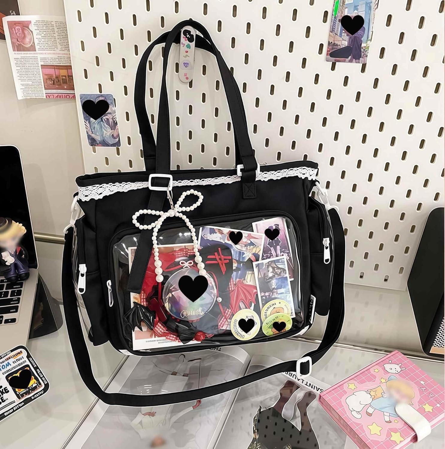 Ita Crossbody Tote Bag, Pin Display Bag with Insert, Cute Messenger Bag, Tote Bags with Zipper Ruffle, Y2k Aesthetic Trendy - Image 6