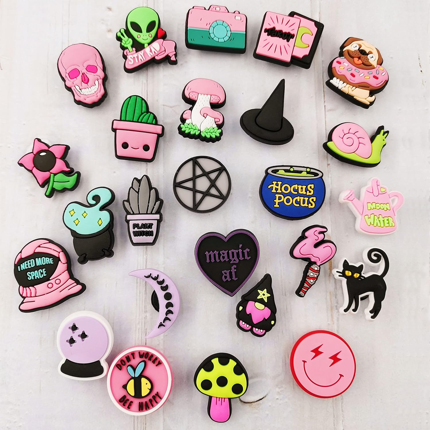 Shoe Charms for Girls Women Pink Witch Goth Dog Cat Cowgirl Summer Clogs Accessories Shoe Decoration Charms for Kids Party Favor