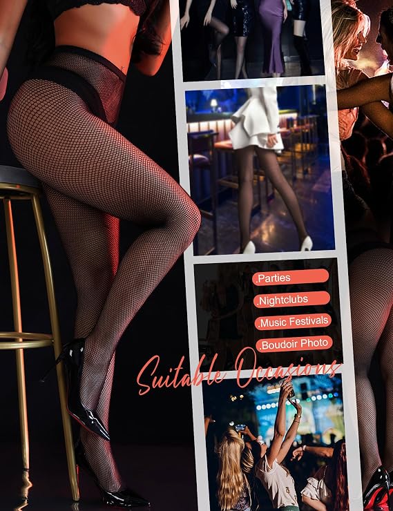 ohmydear Women's Sheer Fishnet Stockings Black Tights Sexy Pantyhose