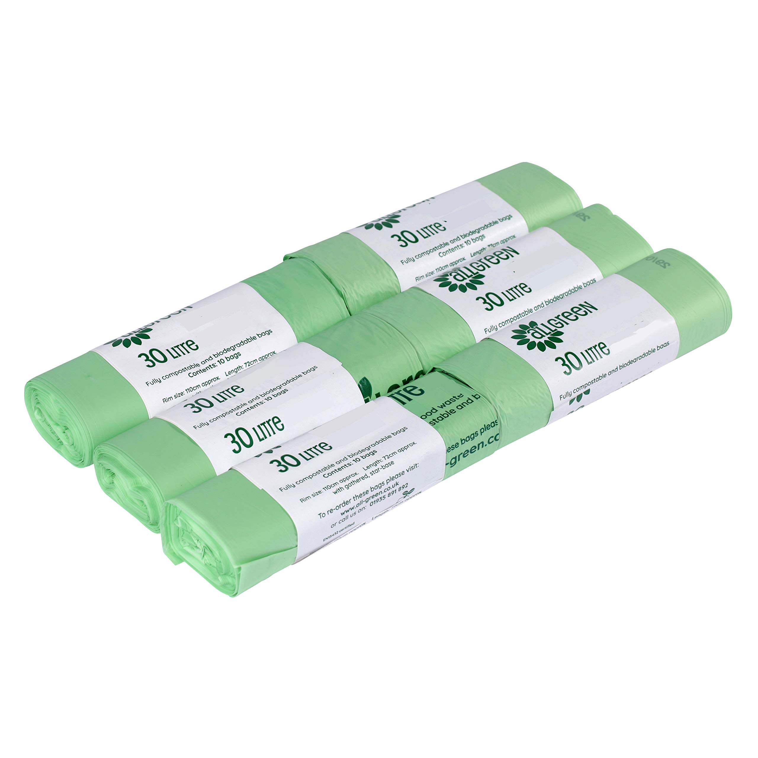 30 Litre x 60 Compostable Bags for Kerbside Bin - EN13432 Kitchen/Outdoor Bin Liners
