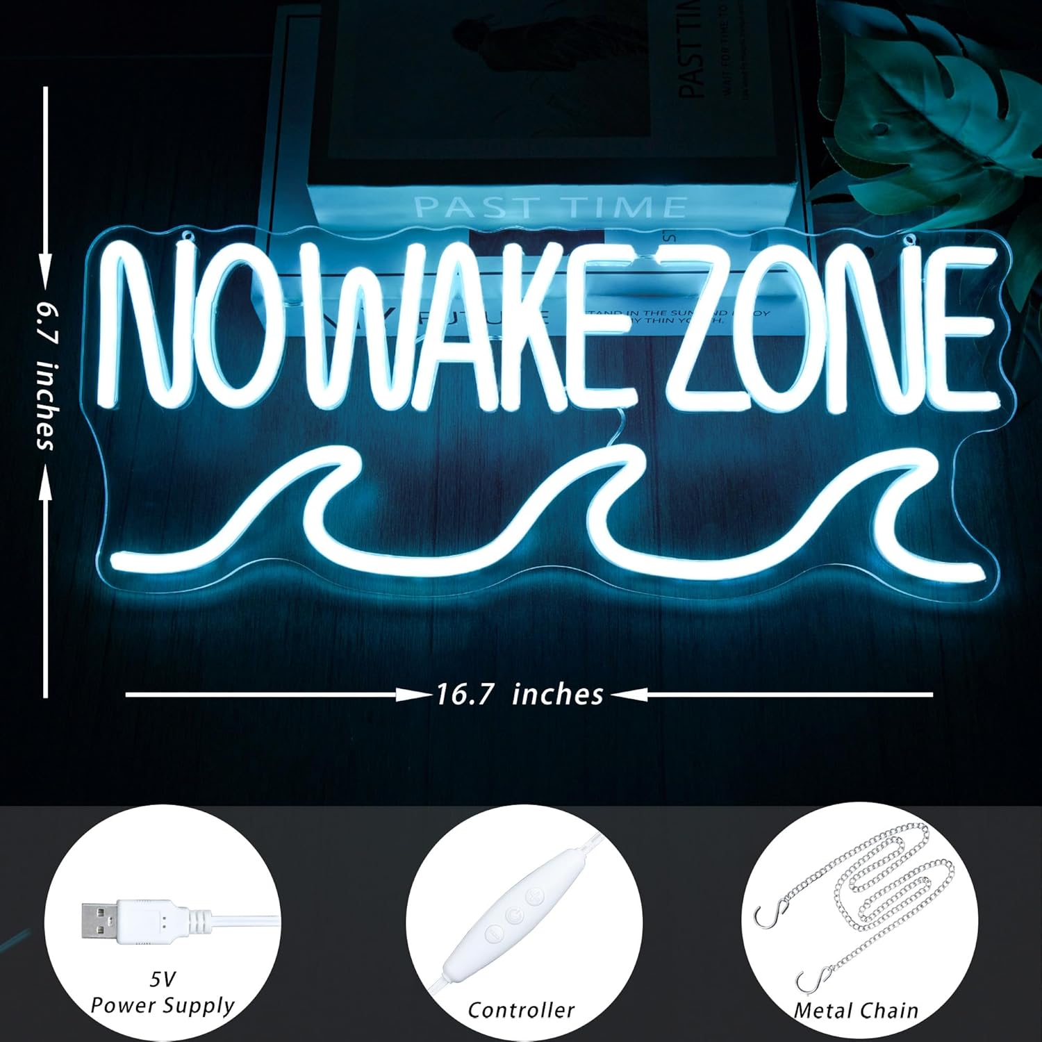 No Wake Zone Sign Surfer Nautical Neon Light for Home Decor Lake House Wall Art Coastal Cowgirl Beach Room Decor Man Cave Gift for Boaters and Lake Life(16.7 * 6.7inch)
