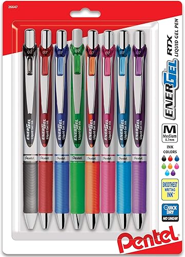 Pentel EnerGel RTX - Bolígrafo retráctil de gel líquido (132de pulgada), punta de metal, trazo medio, tinta de colores surtidos, paquete de