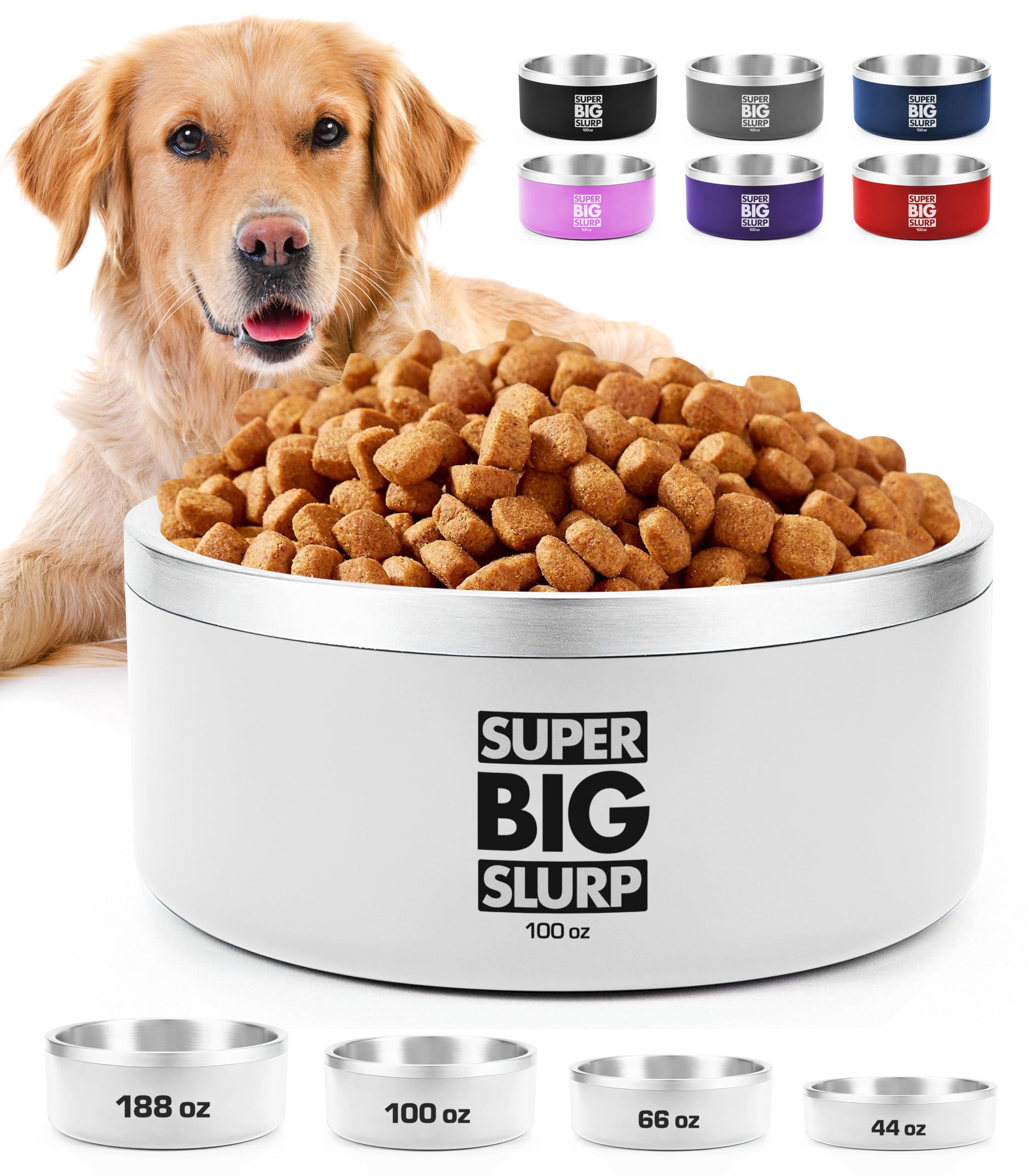Tuff Pupper 100 oz Heavy Duty Insulated Stainless Steel Dog Bowl for Large Dogs, Non-Slip Base, Dishwasher Safe