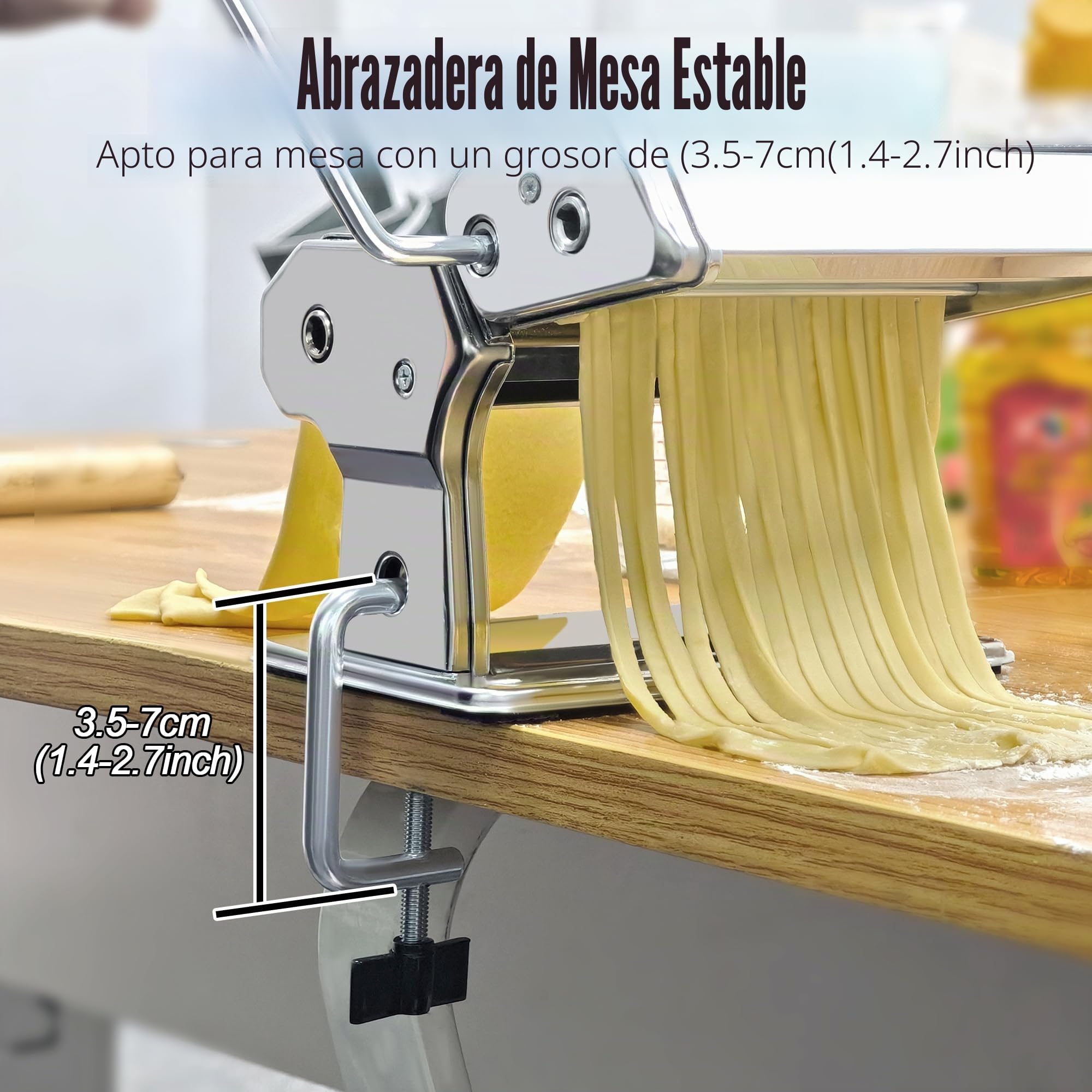 Alyoen Máquina para pasta de aleación de aluminio con 9 espesores ajustables y 2 cortadores, máquina de pasta manual, espaguetis, fettuccine, lasaña