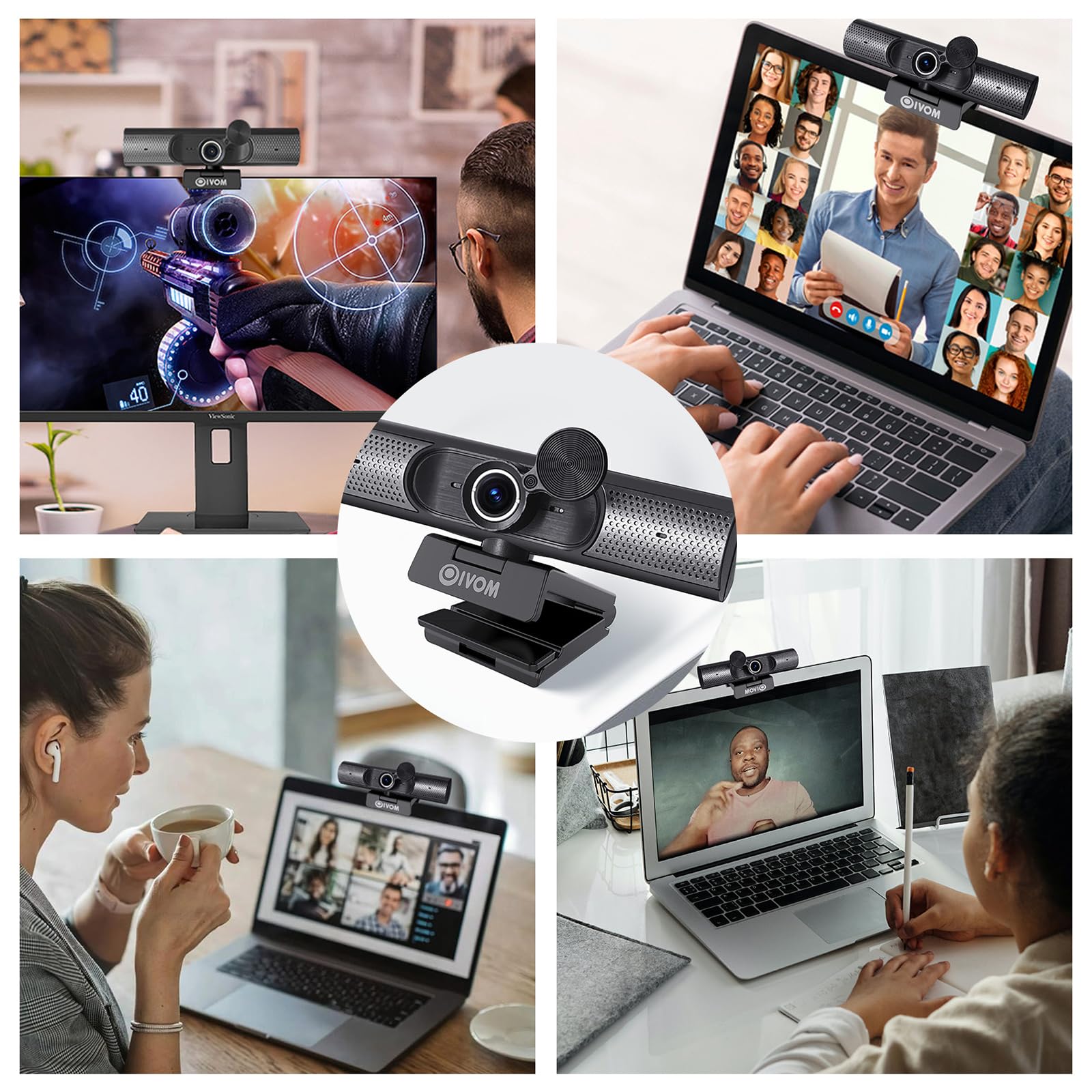 Webcam con microfono e altoparlante, webcam 1080p per computer desktop e laptop, fotocamera USB con copertura per la privacy fisica, plug and play, webcam streaming, telecamera PC grandangolare