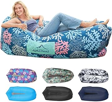 AlphaBeing Inflatable Lounger Air Sofa, Portable Inflatable Couch Mesh Hollow Air Hammock Anti Leakage Air Chair for Outdoor Camping Beach Traveling