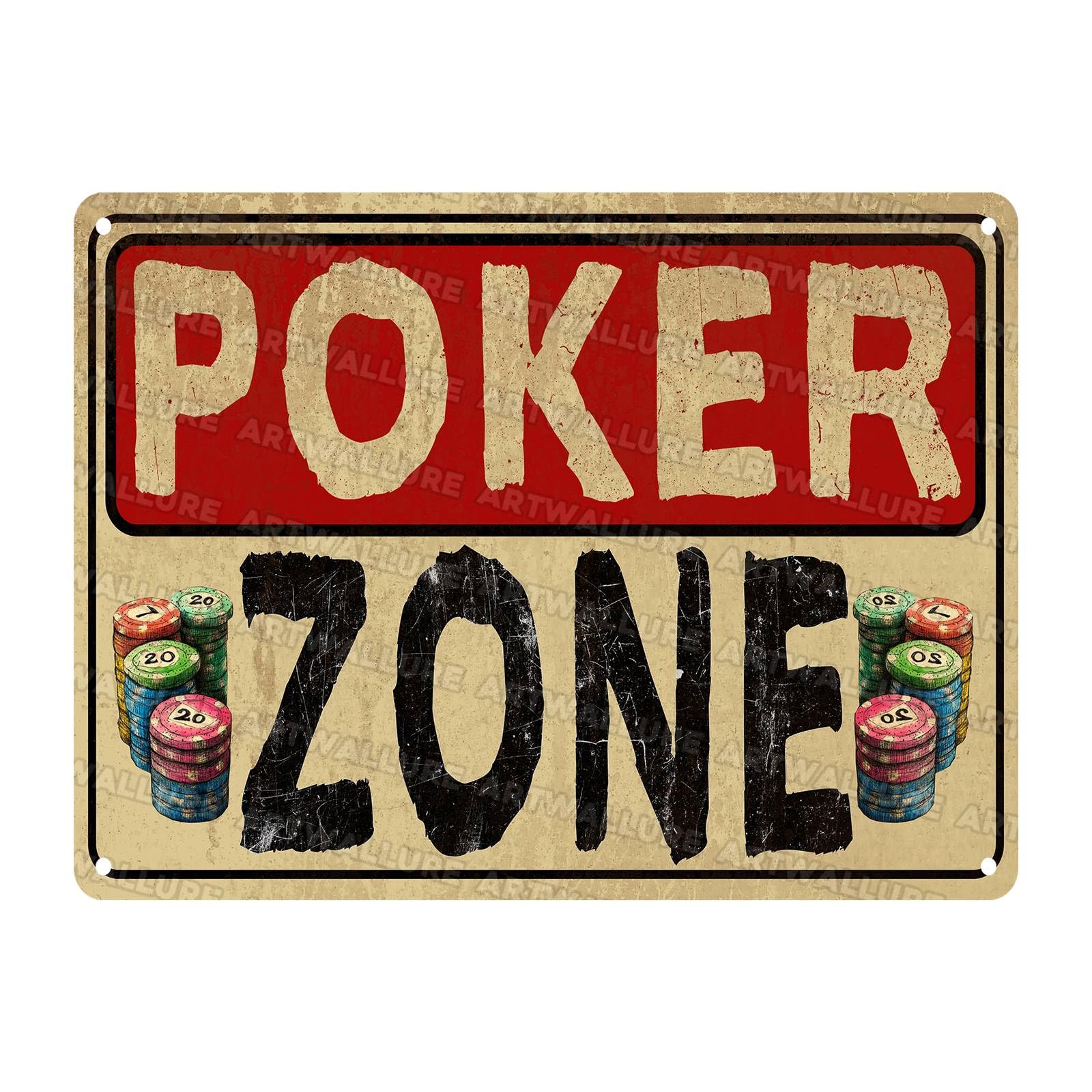 Vintage Poker Zone Tin Sign Poker Metal Sign for Cafes Bars Pubs Shop Wall Decorative Funny Retro Signs for Men Women 12x16Inch