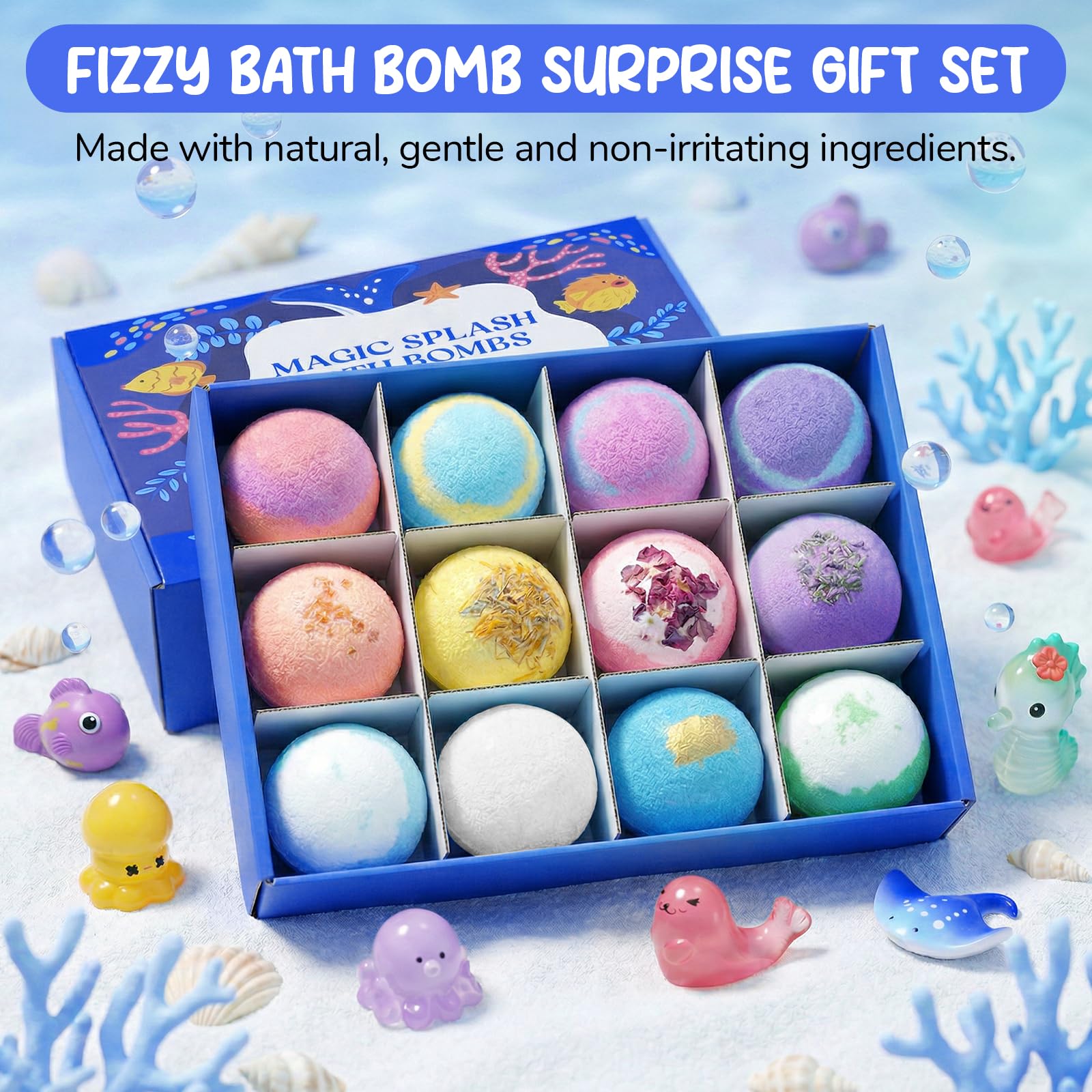 Bombe da bagno con sorpresa, 12PCS Bombe da bagno bambini, bombe da Bagno in Schiuma Organica Naturale, Regali per Ragazzi e Ragazze,bath bomb gift