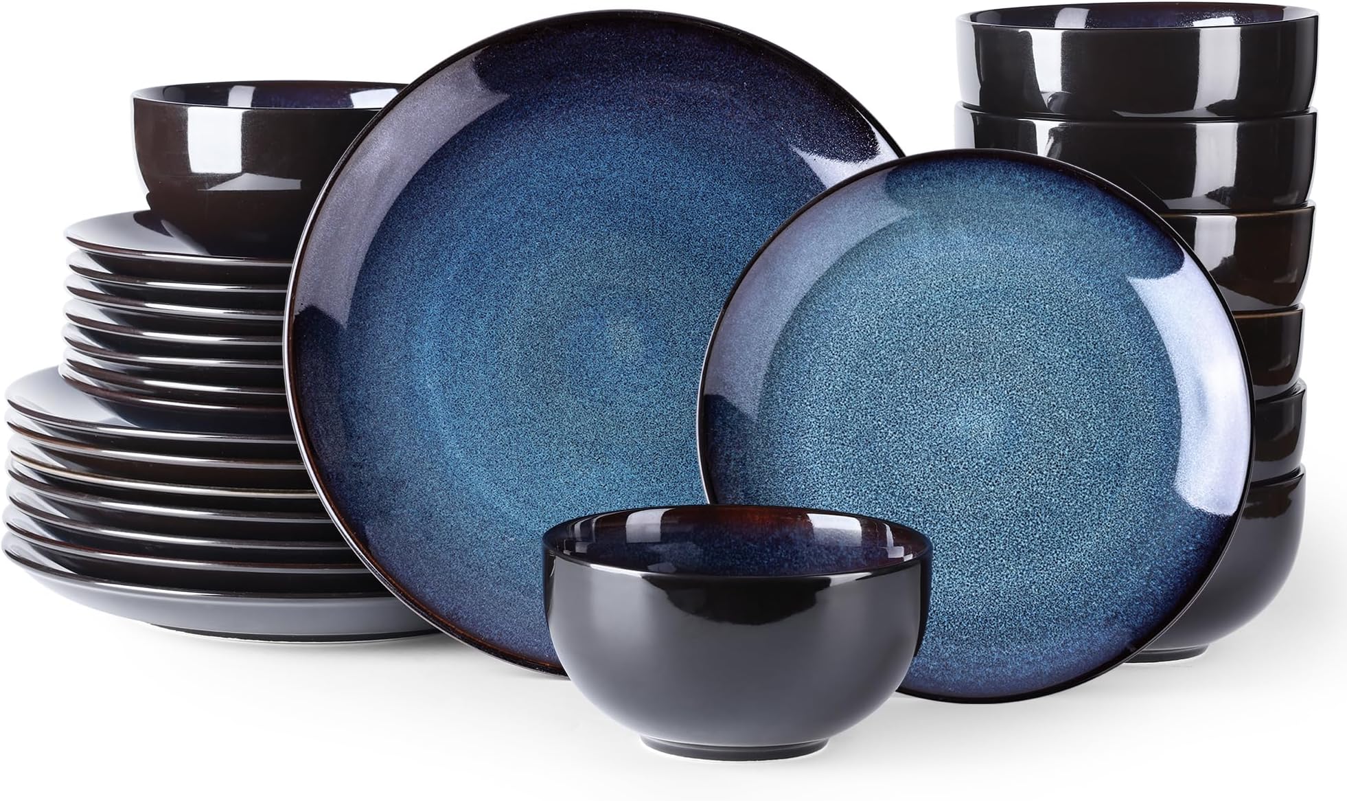 LERATIO Ceramic Dinnerware Sets for 8,Stoneware Plates and Bowls Sets,Handmade Reactive Glaze Dishes Set,Chip Resistant and Scratch Resistant | Oven&Dishwasher & Microwave Safe-Blue(24PCS)