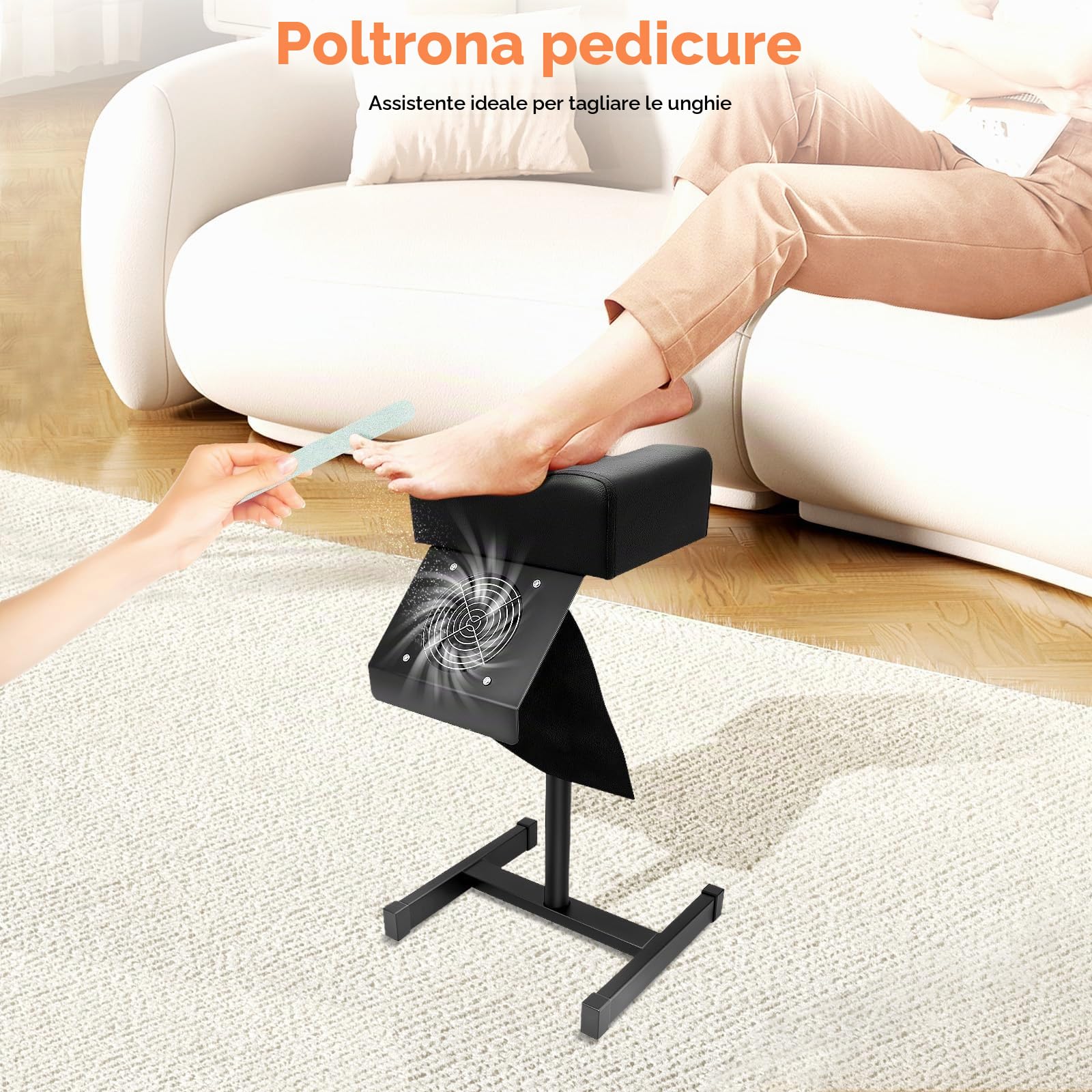 Poggia Piede Pedicure 2 in 1 Poggiapiedi Pedicure Manicure con Catturapolvere Portatile Sgabello per pedicure Sgabello Regolabile 48-68 cm Per La Cura Dei Piedi, Regolabile in Altezza