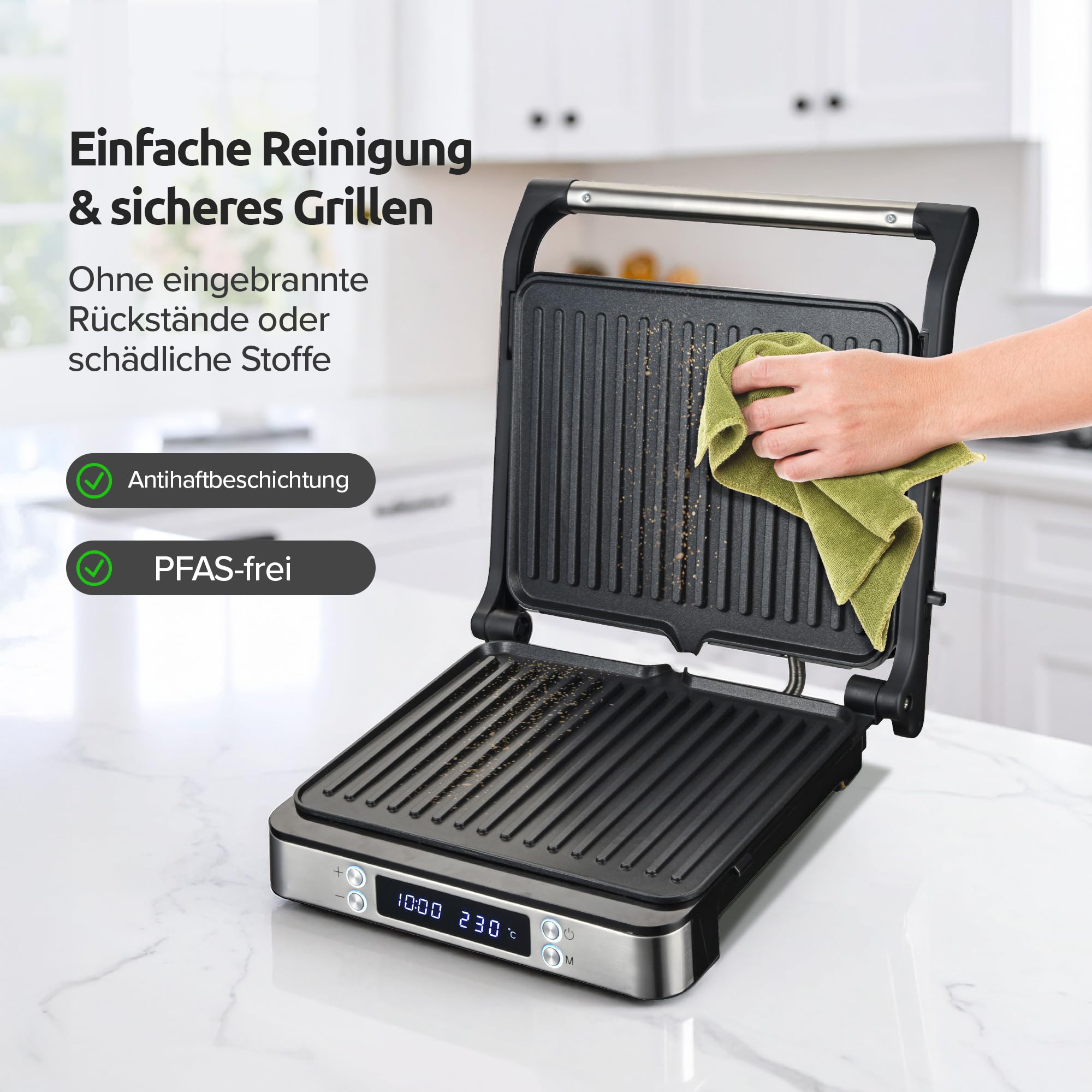 Olvy Sandwichmaker XXL Digitaler Kontaktgrill 3-in-1 Panini Maker 180° offener Grill einstellbare Temperatur Timer