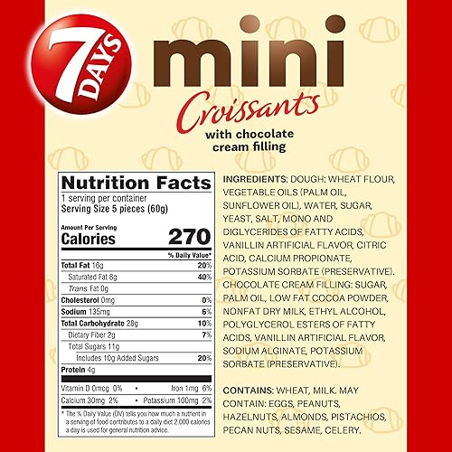 Miniatura 2 de 7Days Mini bolsas de croissant, relleno de chocolate, bolsa de aperitivos de tamaño individual, bocadillos de panadería para llevar (2.12 onzas,