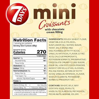 7Days Mini Croissant Pouches, Chocolate Filling, Individual Size Snack Bag, On the Go Bakery Snacks (2.12oz, Pack of 5)