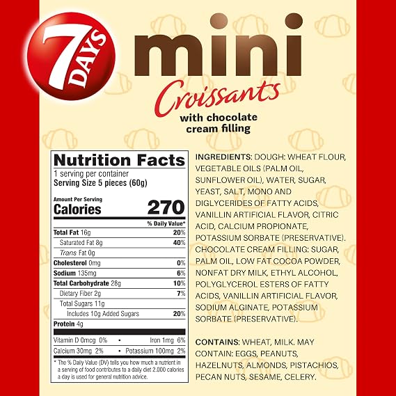 7Days Mini Croissant Pouches, Chocolate Filling, Individual Size Snack Bag, On the Go Bakery Snacks (2.12oz, Pack of 5)