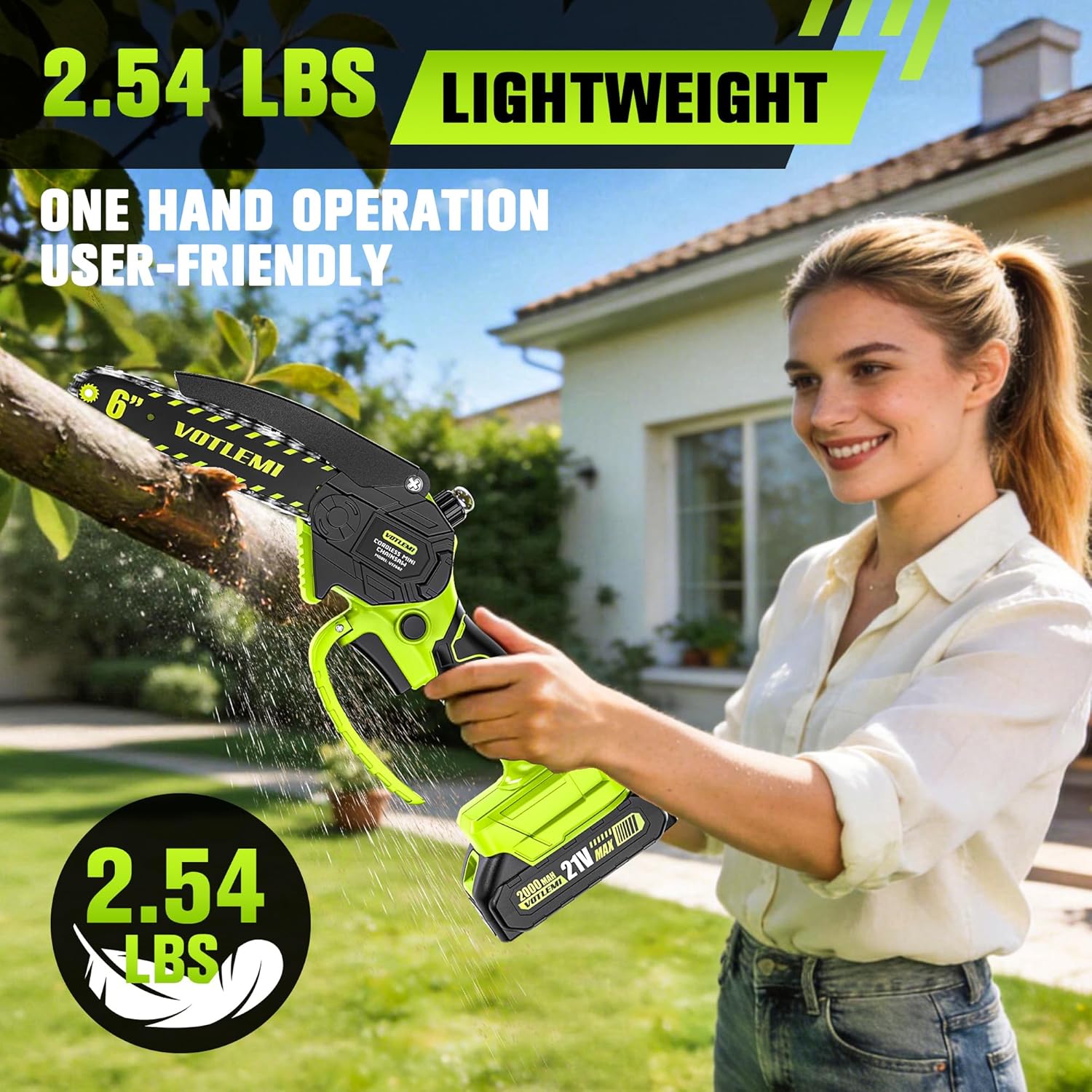 Mini Chainsaw Cordless, 6 Inch Electric Chainsaw with 2000MAH Battery, 1000W Handheld Battery Powered Chain Saw with Auto Oiler, Gifts for Wood Cutting/Tree Trimming