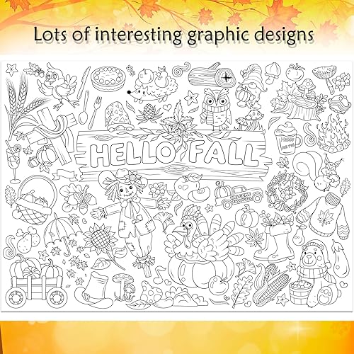 Miniatura 2 de HOWAF Póster para colorear jumbo con 24 (12 colores) de Hello Fall para colorear, pancarta gigante de otoño, hojas de arce y calabaza de otoño,