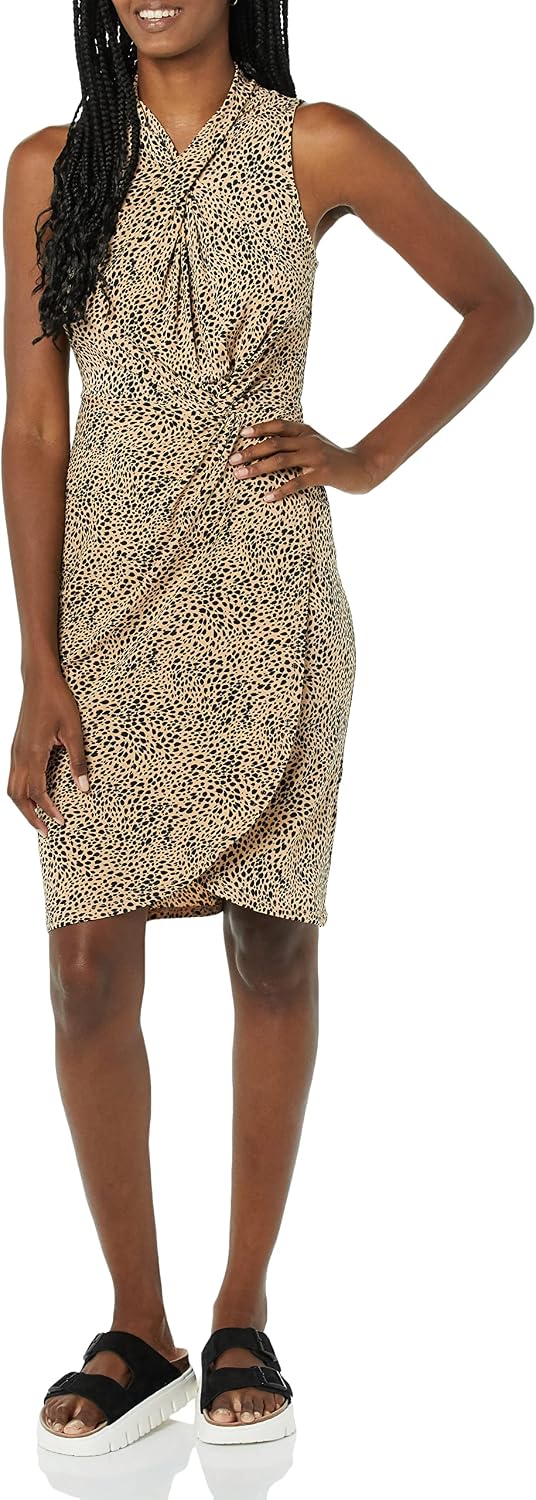 Amazon Essentials Women's Sleeveless Faux Wrap Dress with Crossover Twist Neck