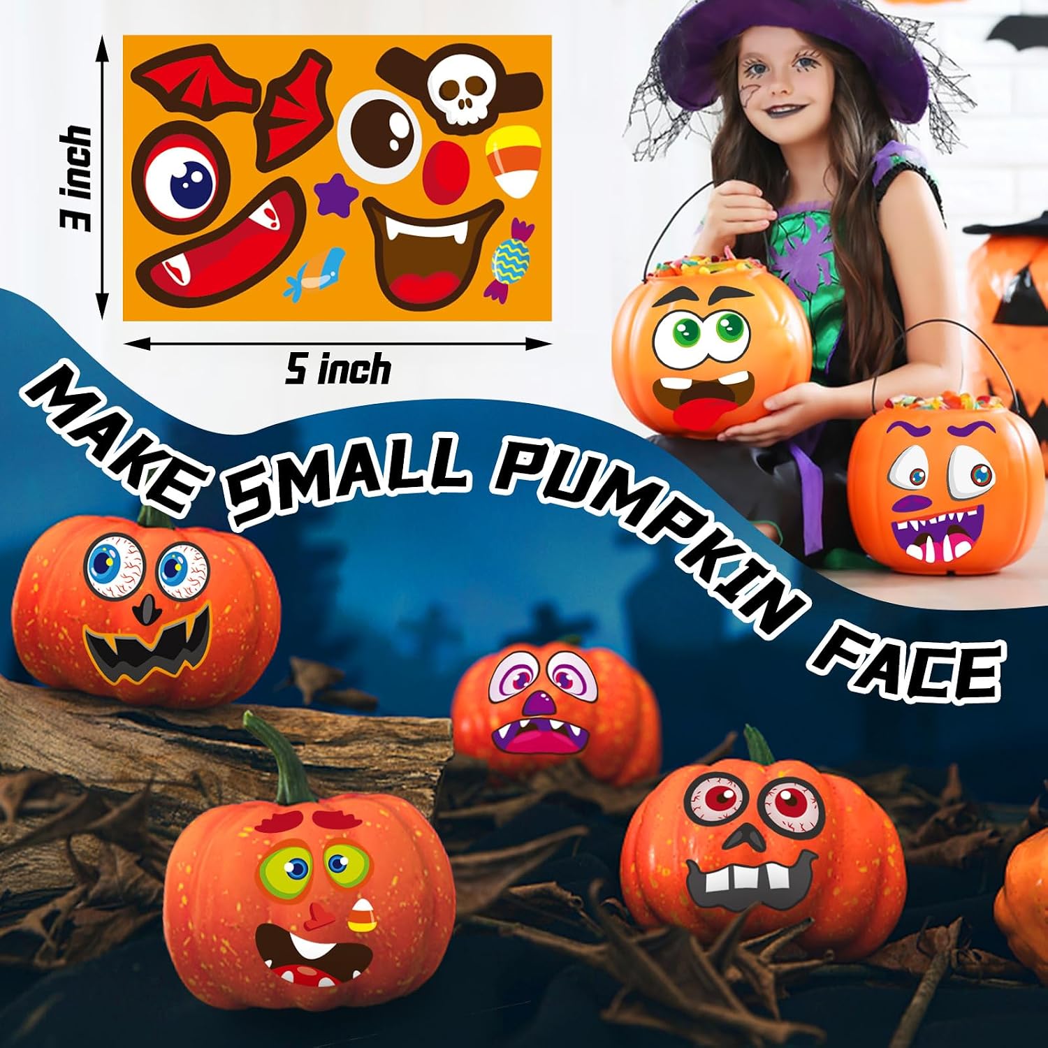 DECYOOL 96 Halloween Pumpkin Decorating Stickers for Kids Crafts image 5