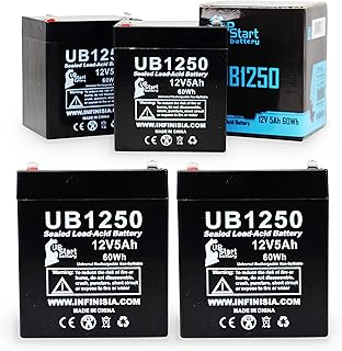 4X Pack - Digital Security Power864 - Option 1 Battery - Replacement UB1250 Universal Sealed Lead Acid Battery (12V, 5Ah, 5000mAh, F1 Terminal, AGM, SLA) - Includes 8 F1 to F2 Terminal Adapters
