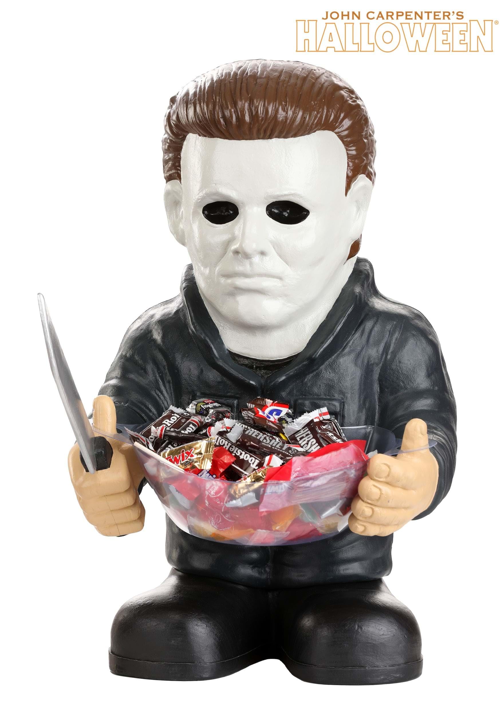 Fun Costumes Michael Myers Halloween Candy Bowl Holder – 23 Inch Tall, Officially Licensed, Durable Plastic, With Knife & Clear Bowl