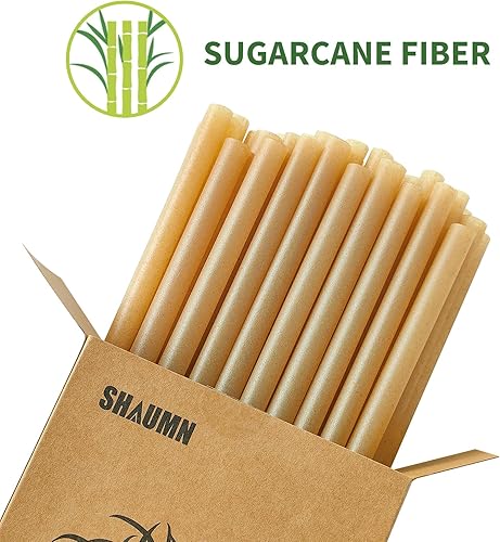 Miniatura 4 de Pajitas biodegradables de caña de azúcar de 0.47 pulgadas de ancho, 100 pajitas para batidos, desechables, compostables, ecológicas, para té de