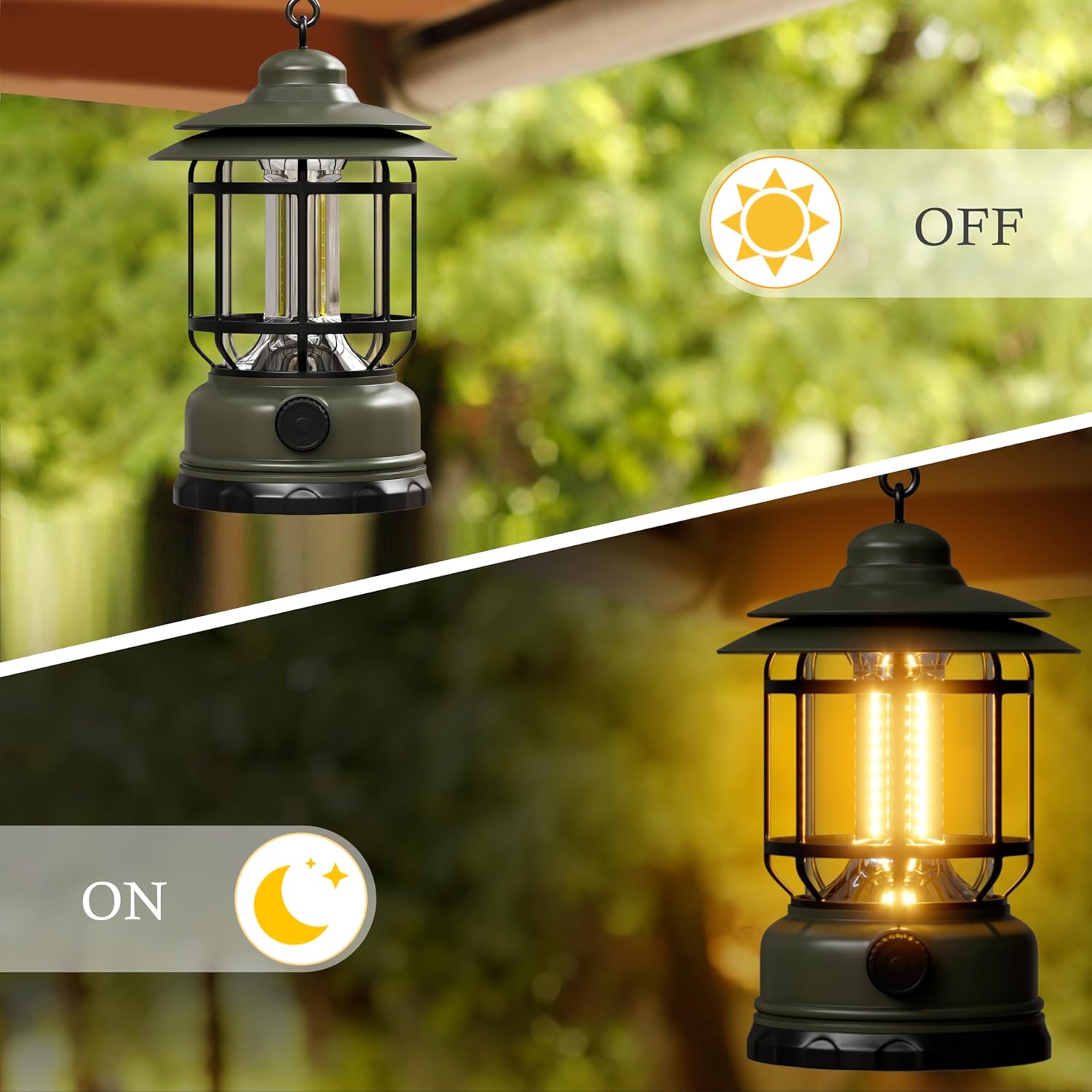 Portable LED Camping Lanterns,1500LM Step-less Dimming, Lightweight Retro Battery Powered USB Rechargeable Tent Lights,Survival Kits Flashlight for Power Outage Emergency Hiking Hurricane 3 Pack Green - Image 3