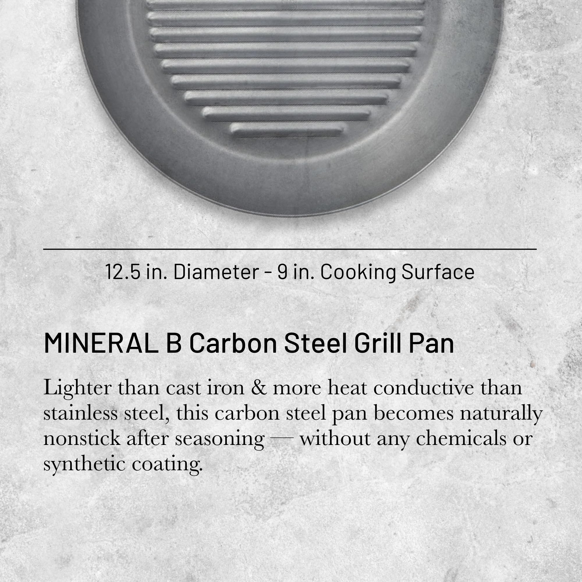 De Buyer - Poêle grill en tôle d'acier MINERAL B - 32 cm - Fabriquée en France, Anti Adhérence Naturelle, Queue Rivetée et Finition à la Cire d'Abeille, Tous Feux + Flash Four